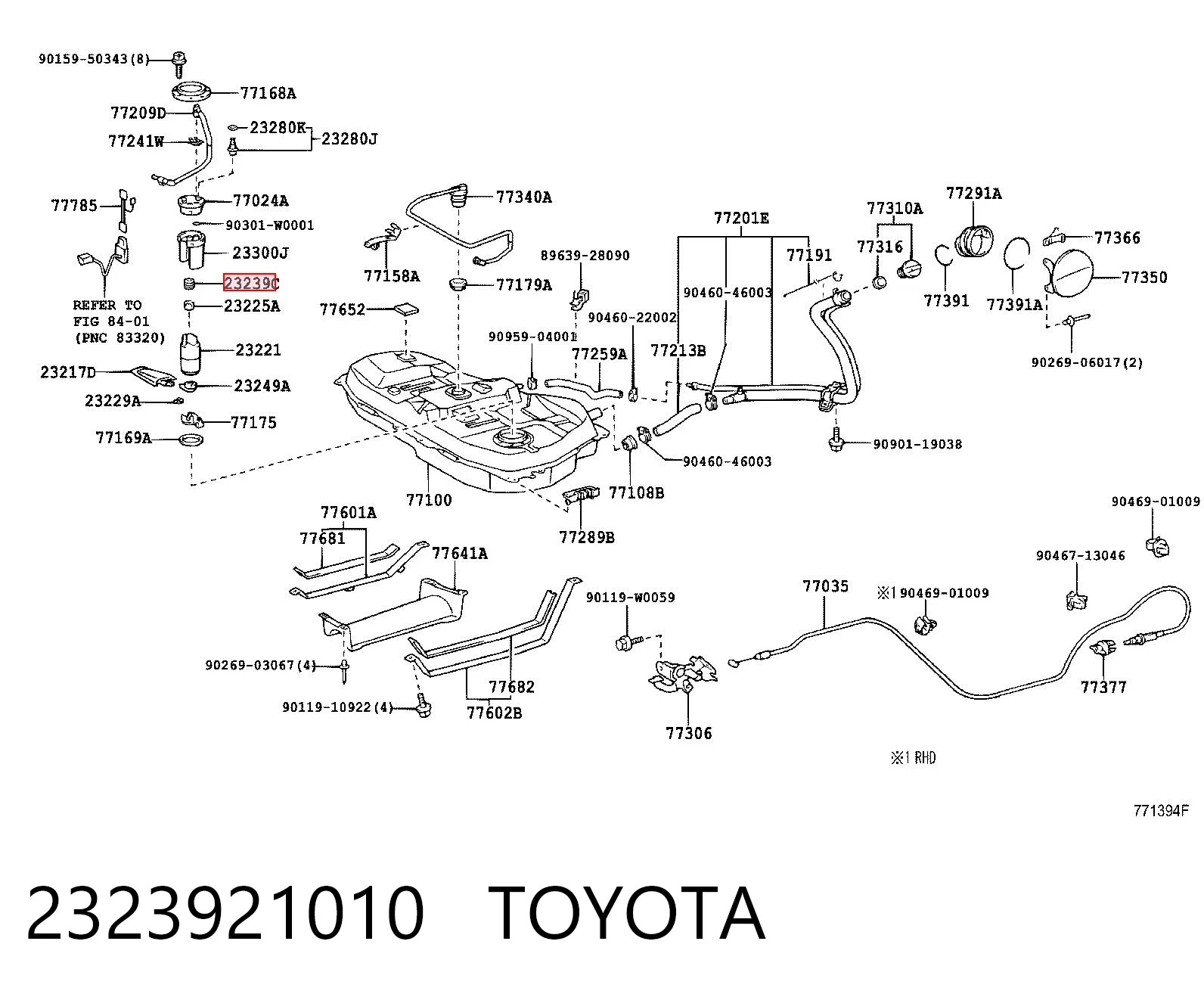 2323921010 Toyota Rurka paliwa, zwrotna od wtryskiwaczy