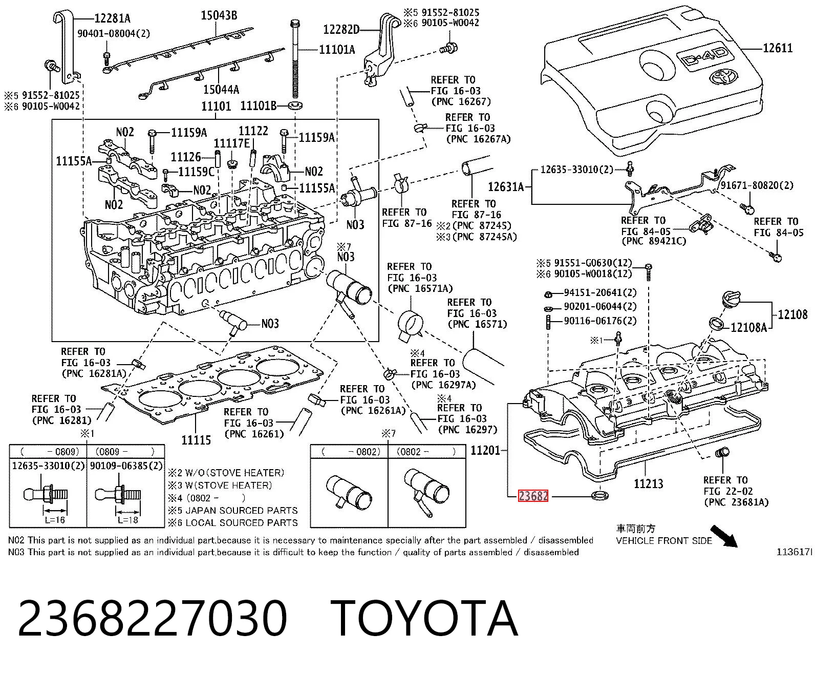 2368227030 Toyota Uszczelka pokrywy zaworowej silnika, pierścień