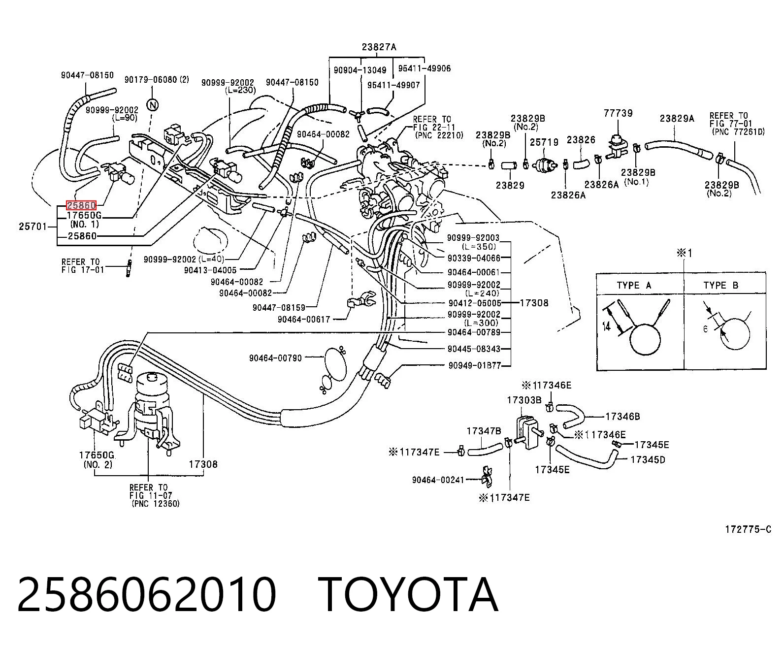 2586062010 Toyota Zawór przełączający systemu doprowadzenia powietrza