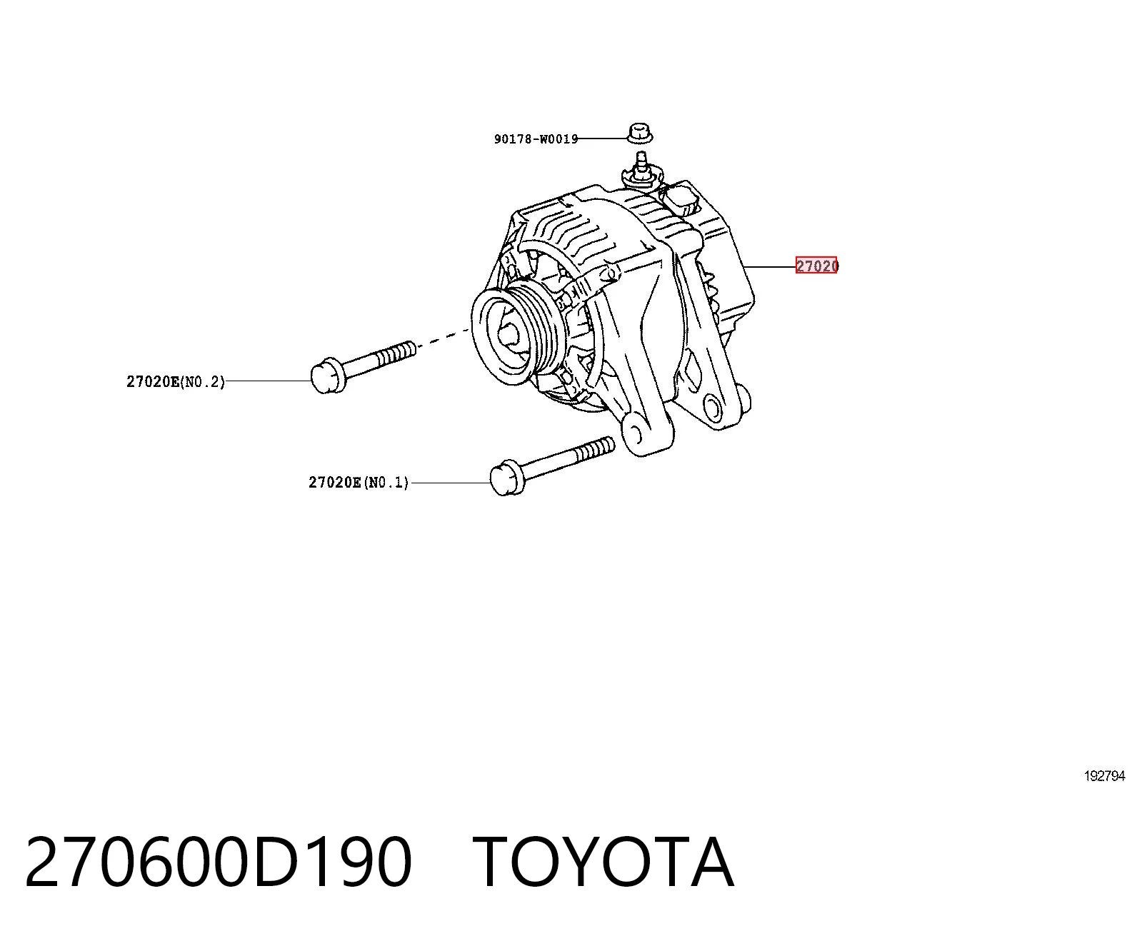 270600D190 Toyota Alternator