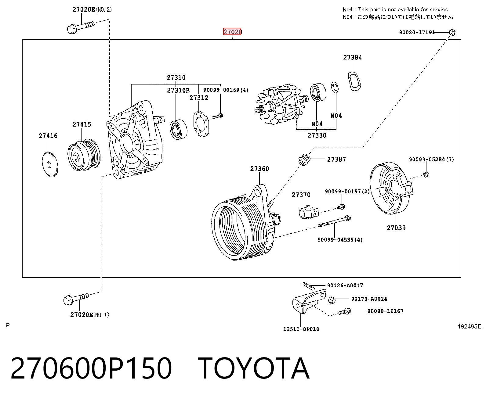 270600P150 Toyota Alternator