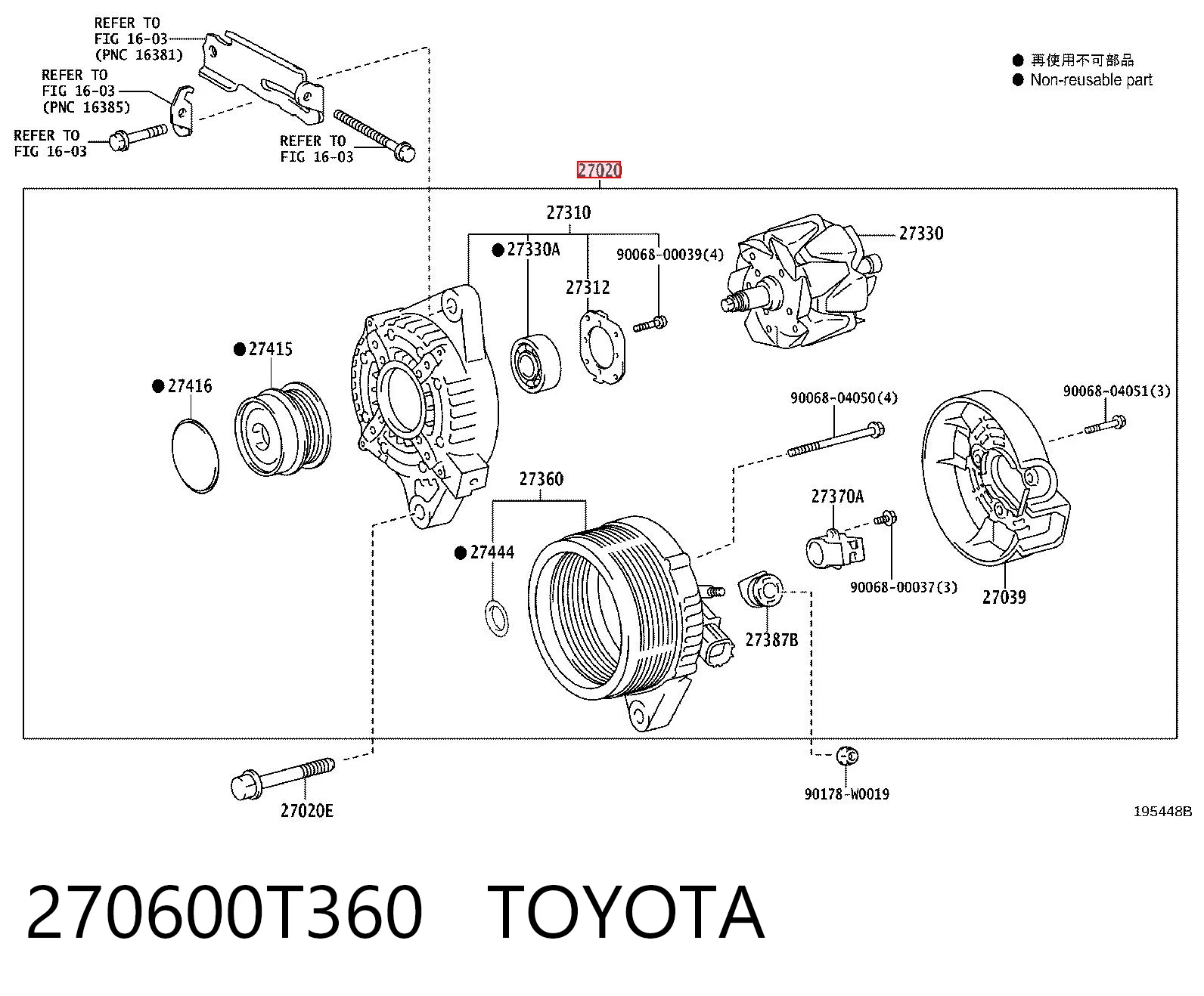 270600T360 Toyota Alternator