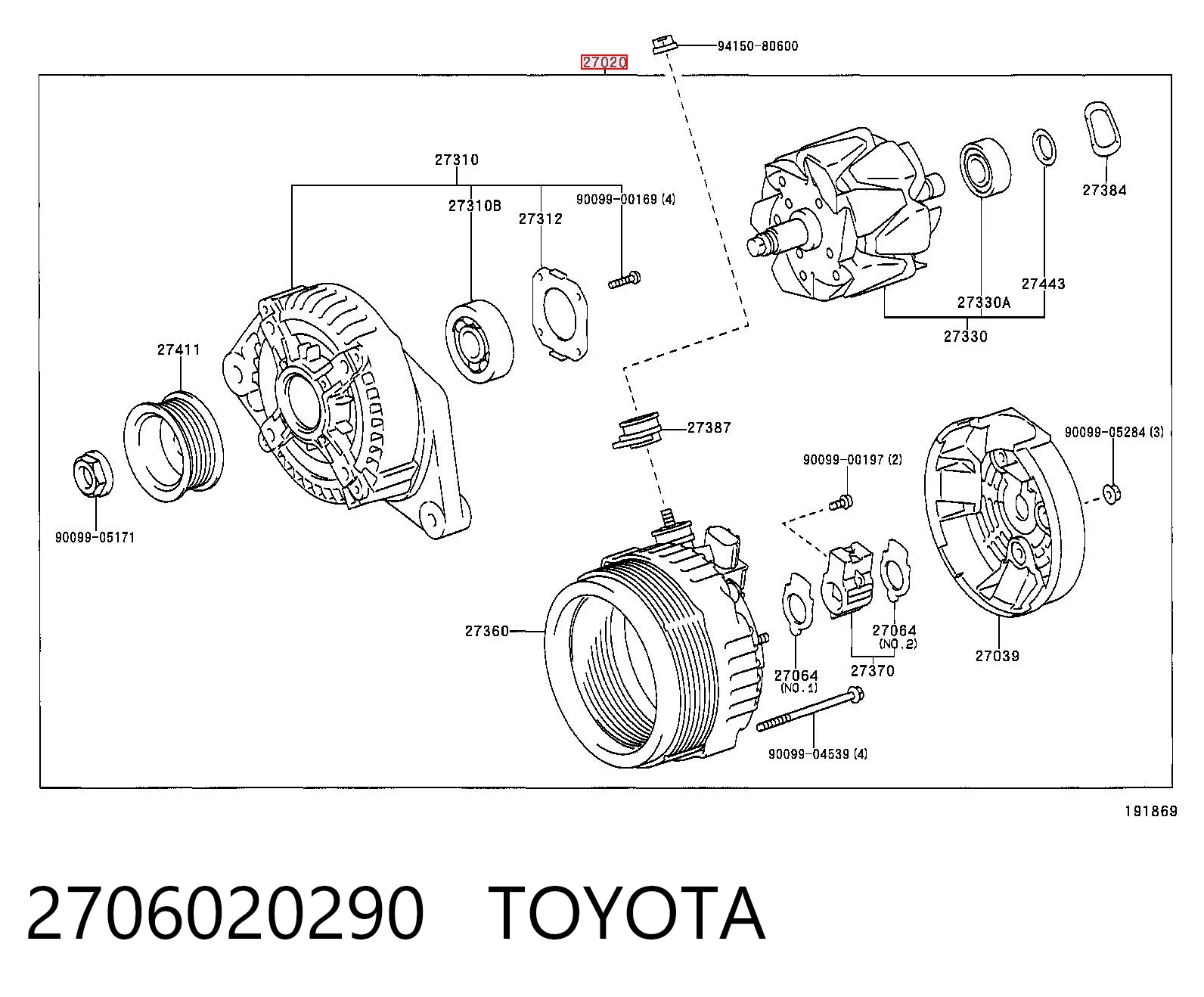 2706020290 Toyota Alternator