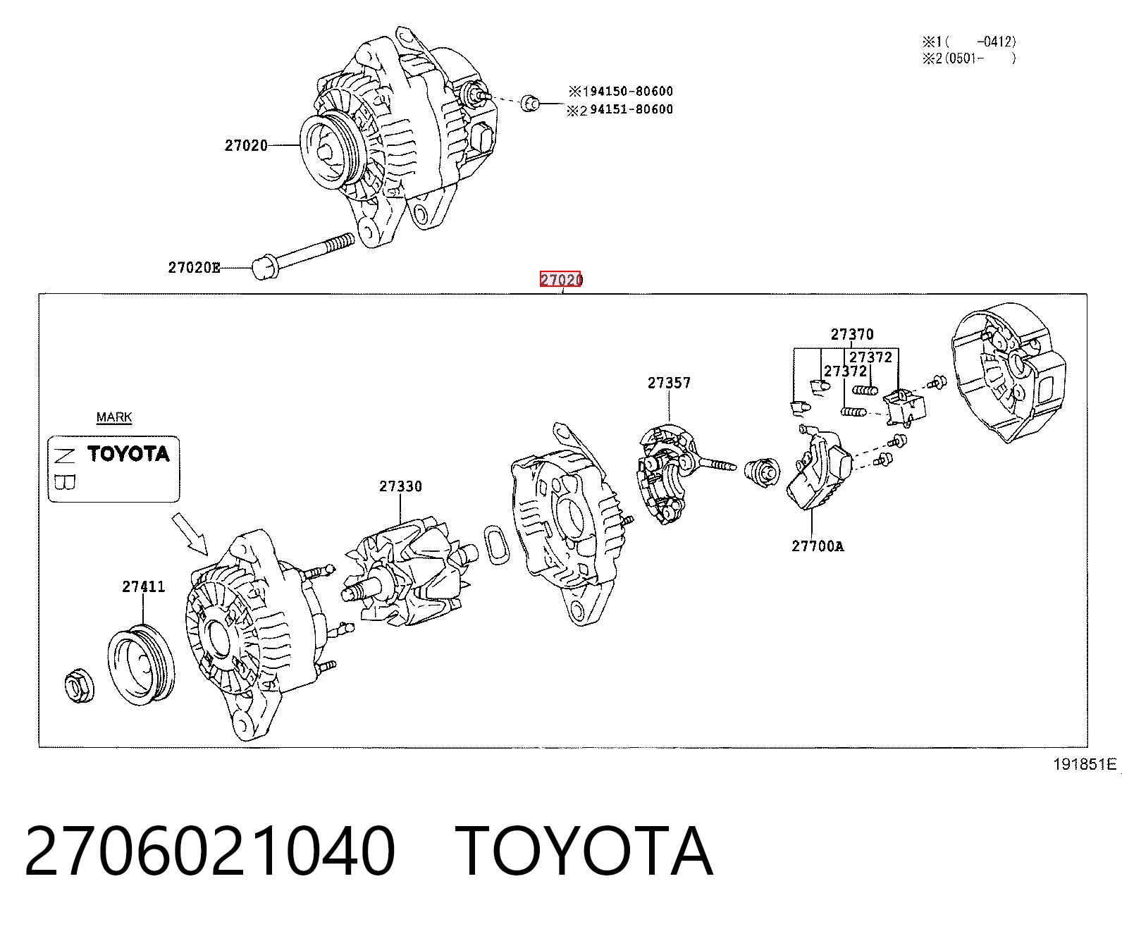 2706021040 Toyota Alternator