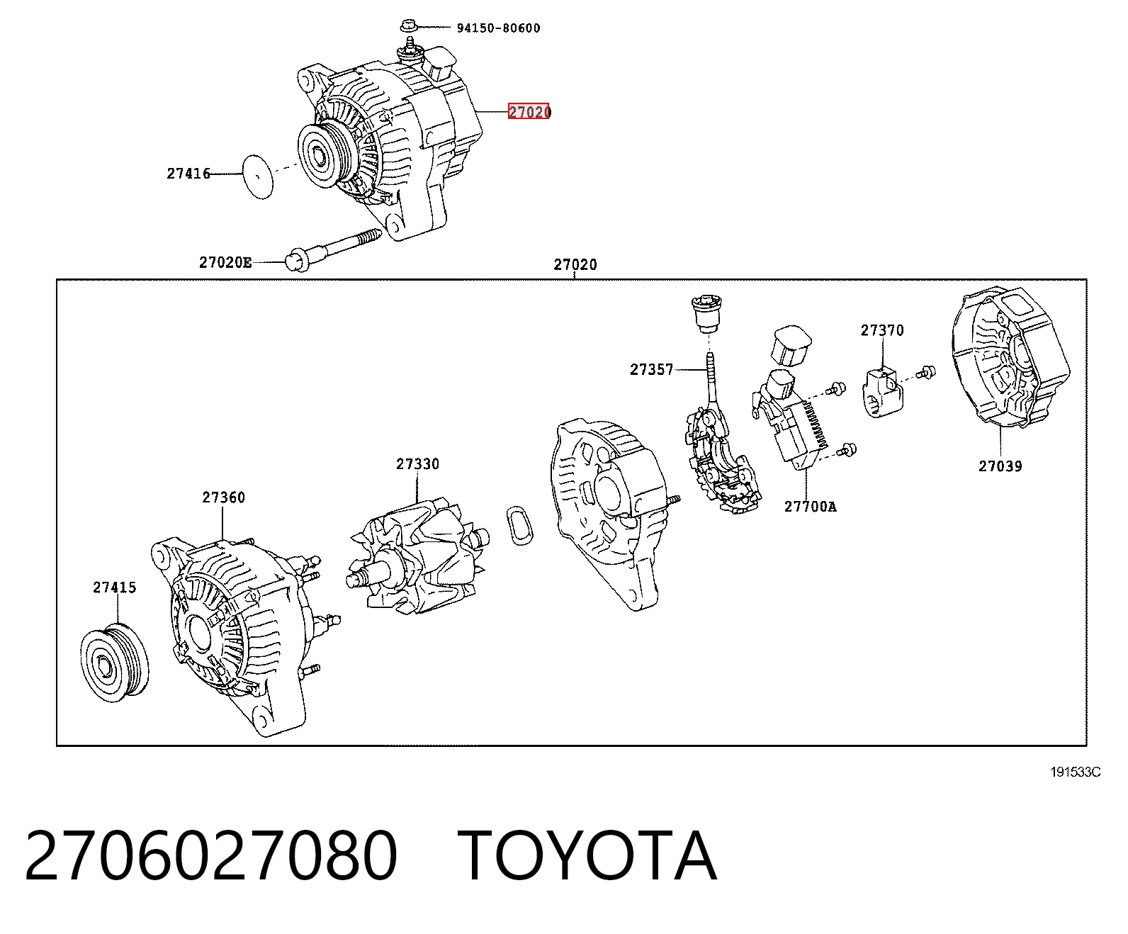 2706027080 Toyota Alternator