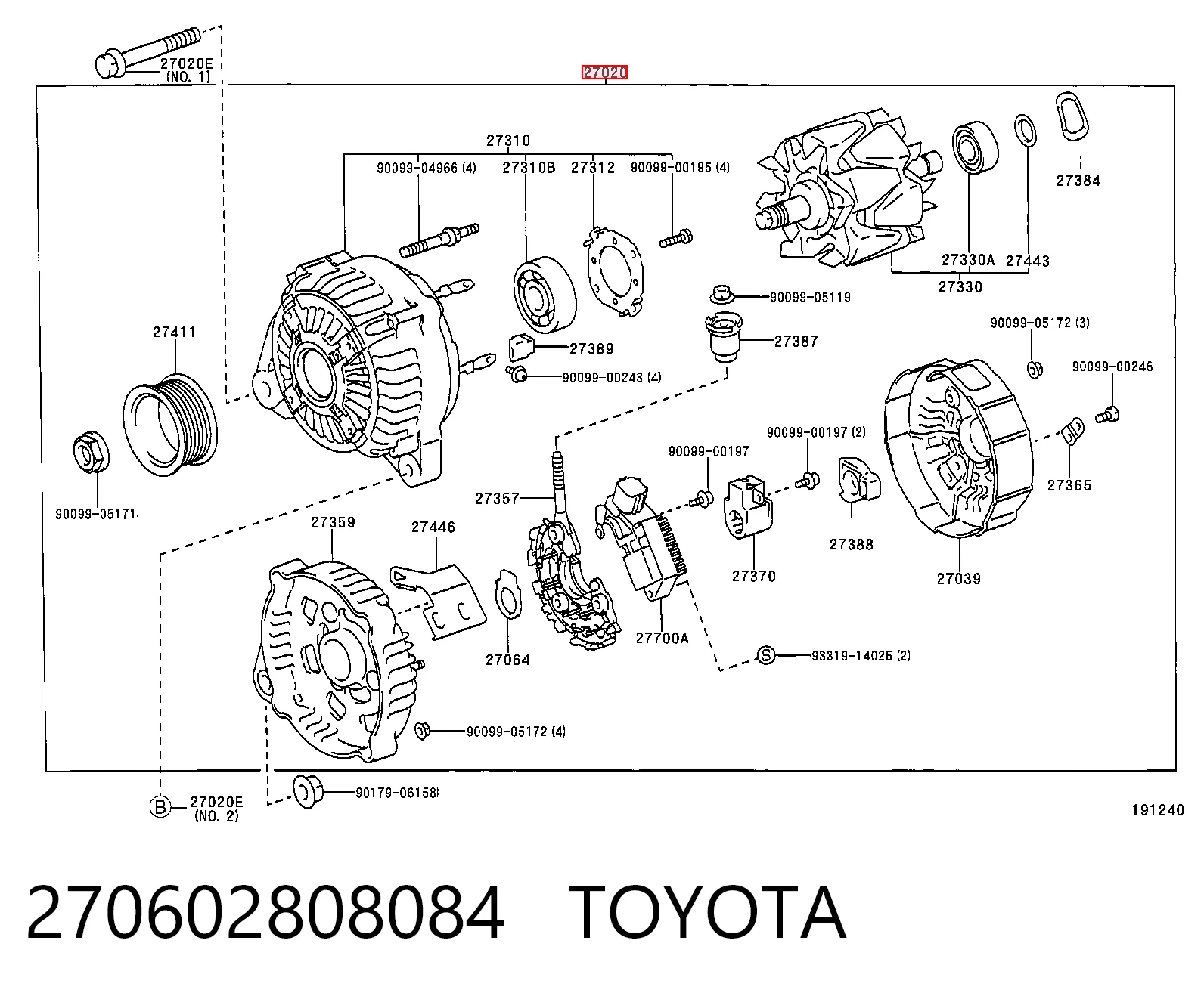 Do koszyka Alternator Toyota Highlander I ACU2, MCU2