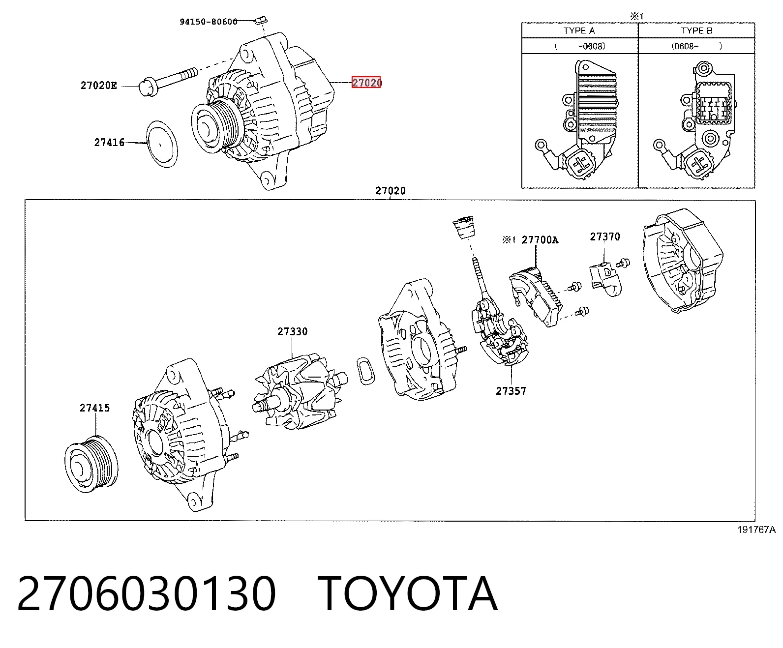2706030130 Toyota Alternator