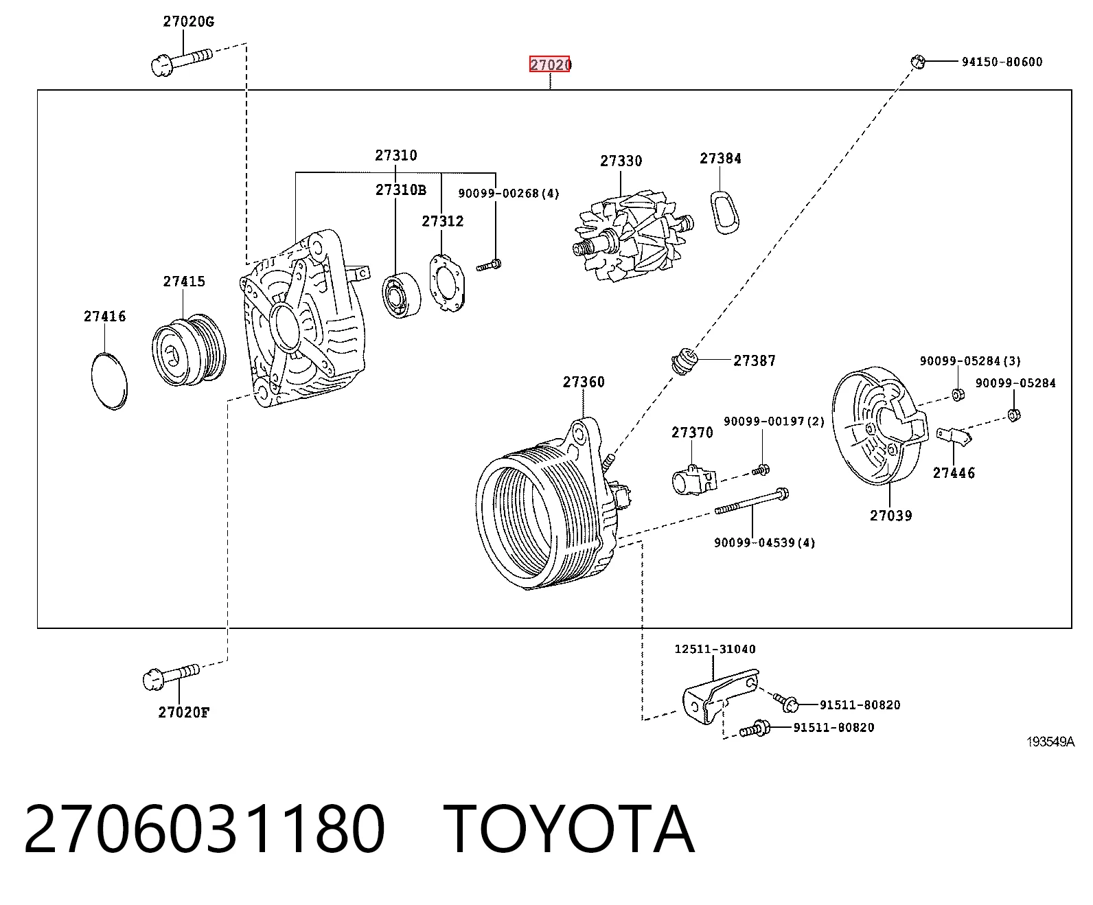 2706031180 Toyota Alternator