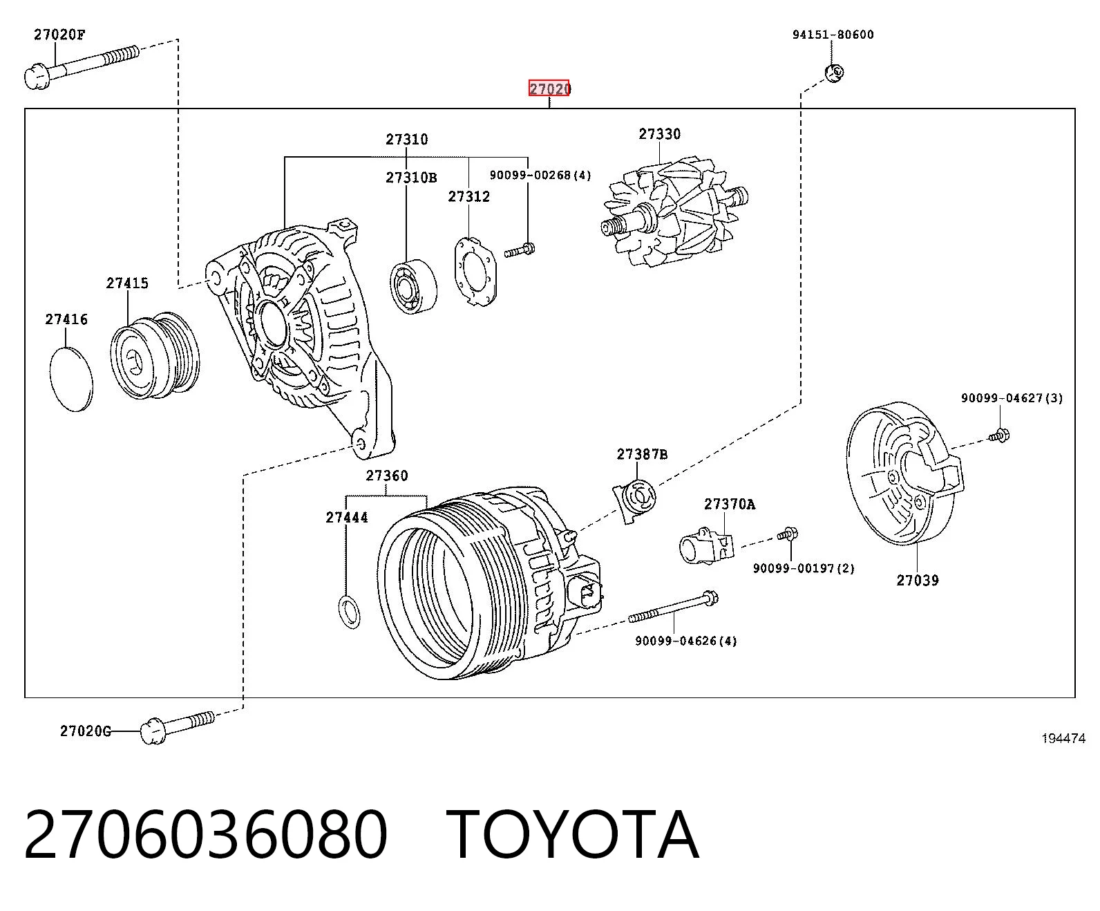 2706036080 Toyota Alternator