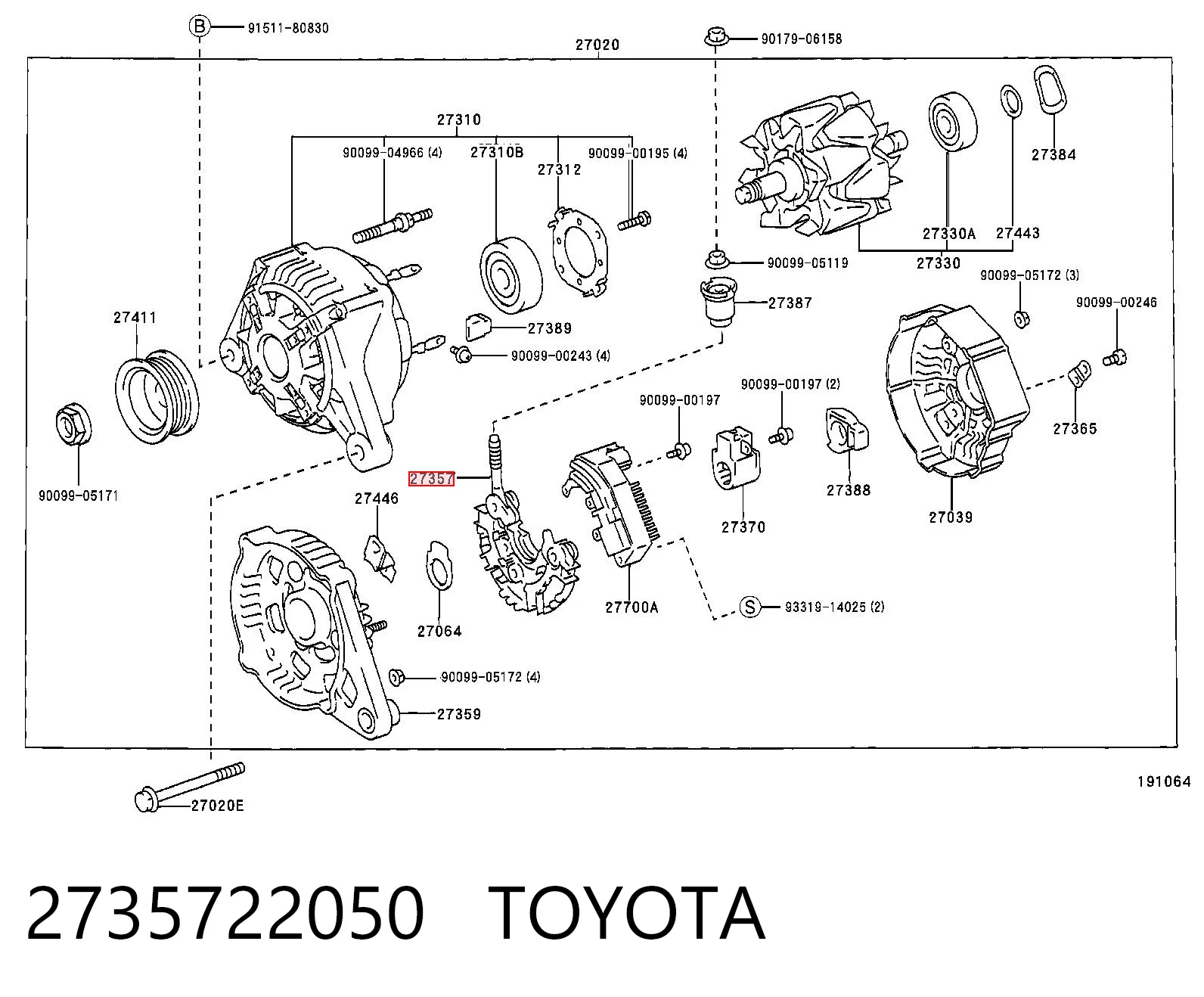 2735722050 Toyota Mostek prostowniczy alternatora = Moster diodowy alternatora