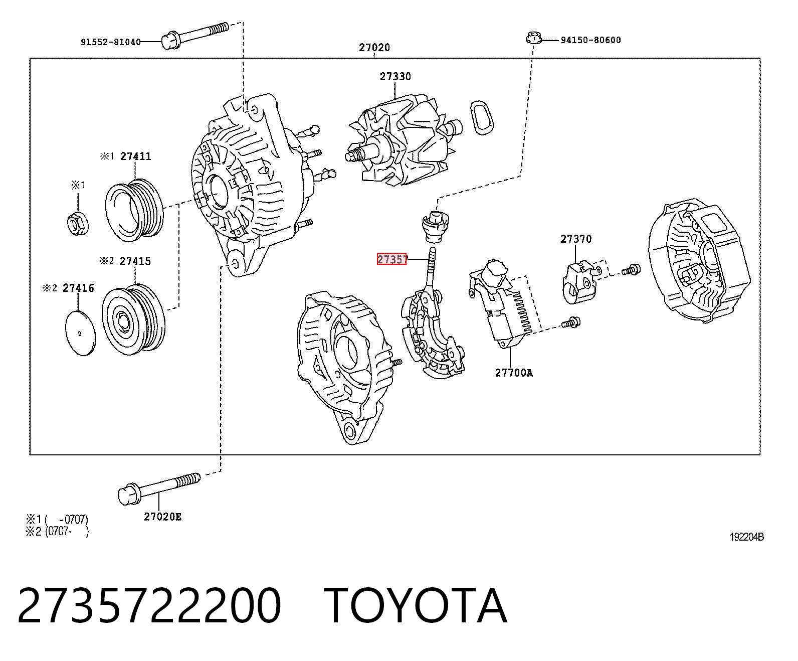 2735722200 Toyota Mostek prostowniczy alternatora = Moster diodowy alternatora