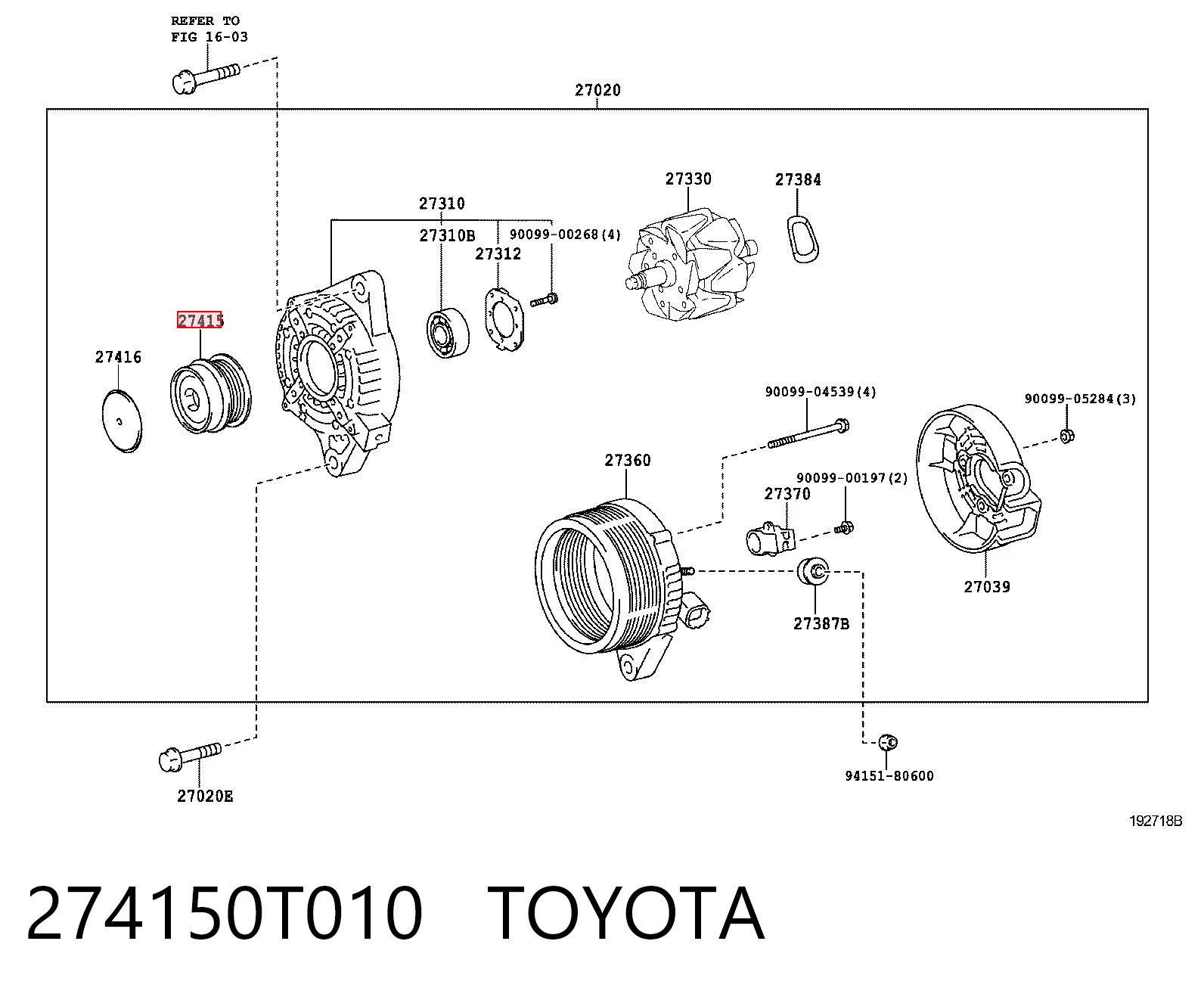 274150T010 Toyota Koło pasowe alternatora