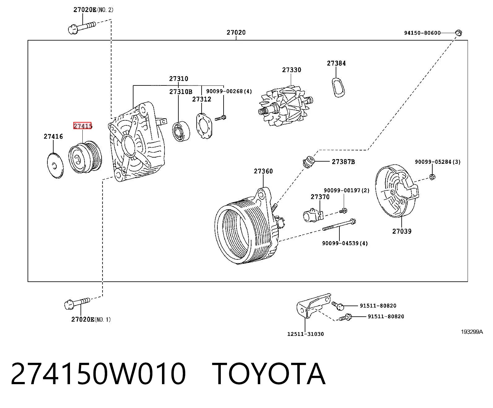 274150W010 Toyota Koło pasowe alternatora