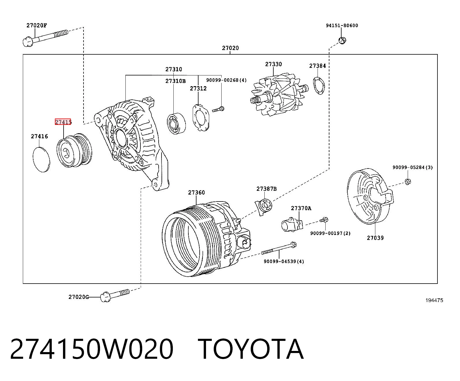 274150W020 Toyota Koło pasowe alternatora