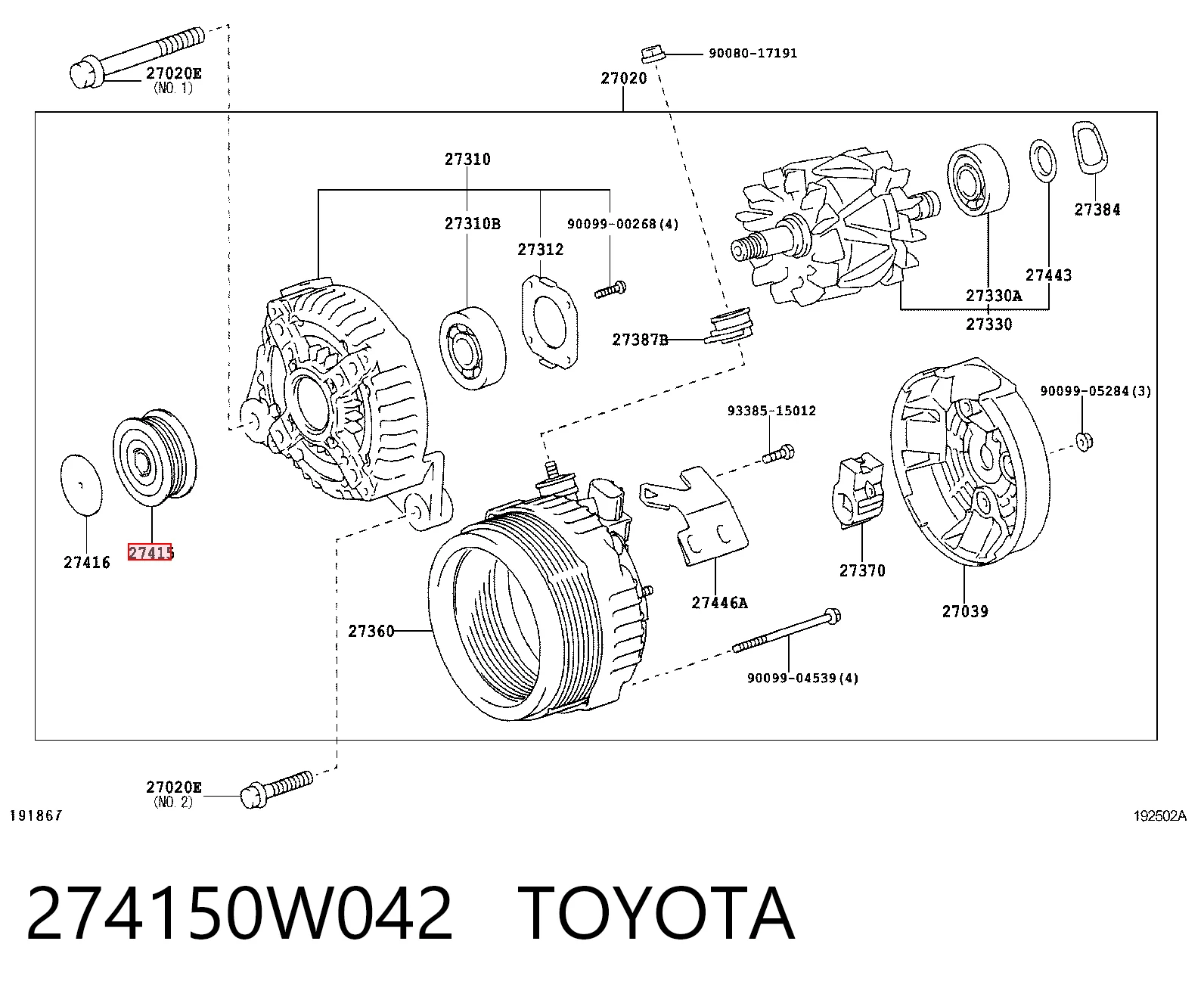 274150W042 Toyota Koło pasowe alternatora