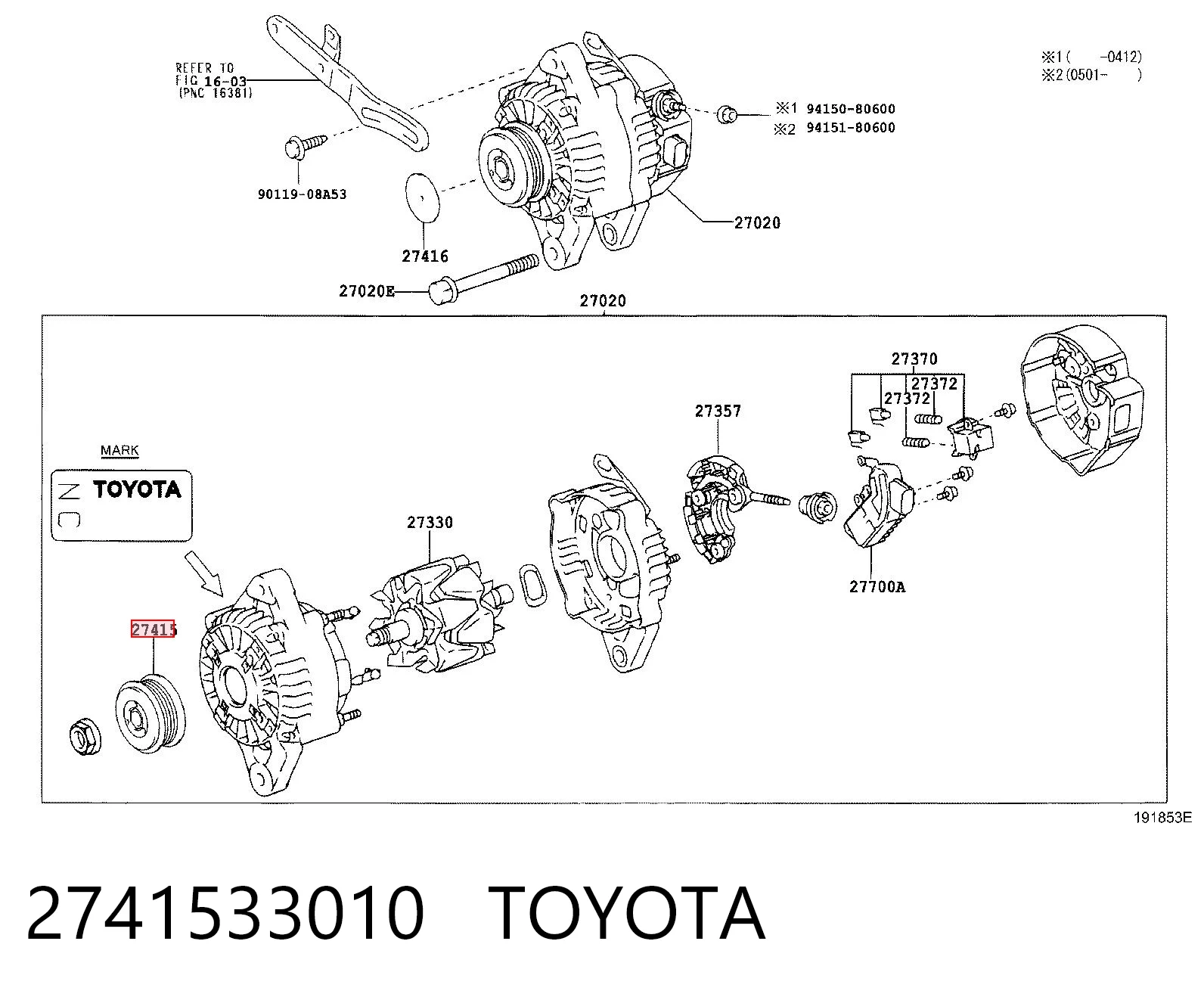 Koło pasowe alternatora Toyota Yaris hatchback (P13) (2011 - 2020) cena, od 44,28 USD