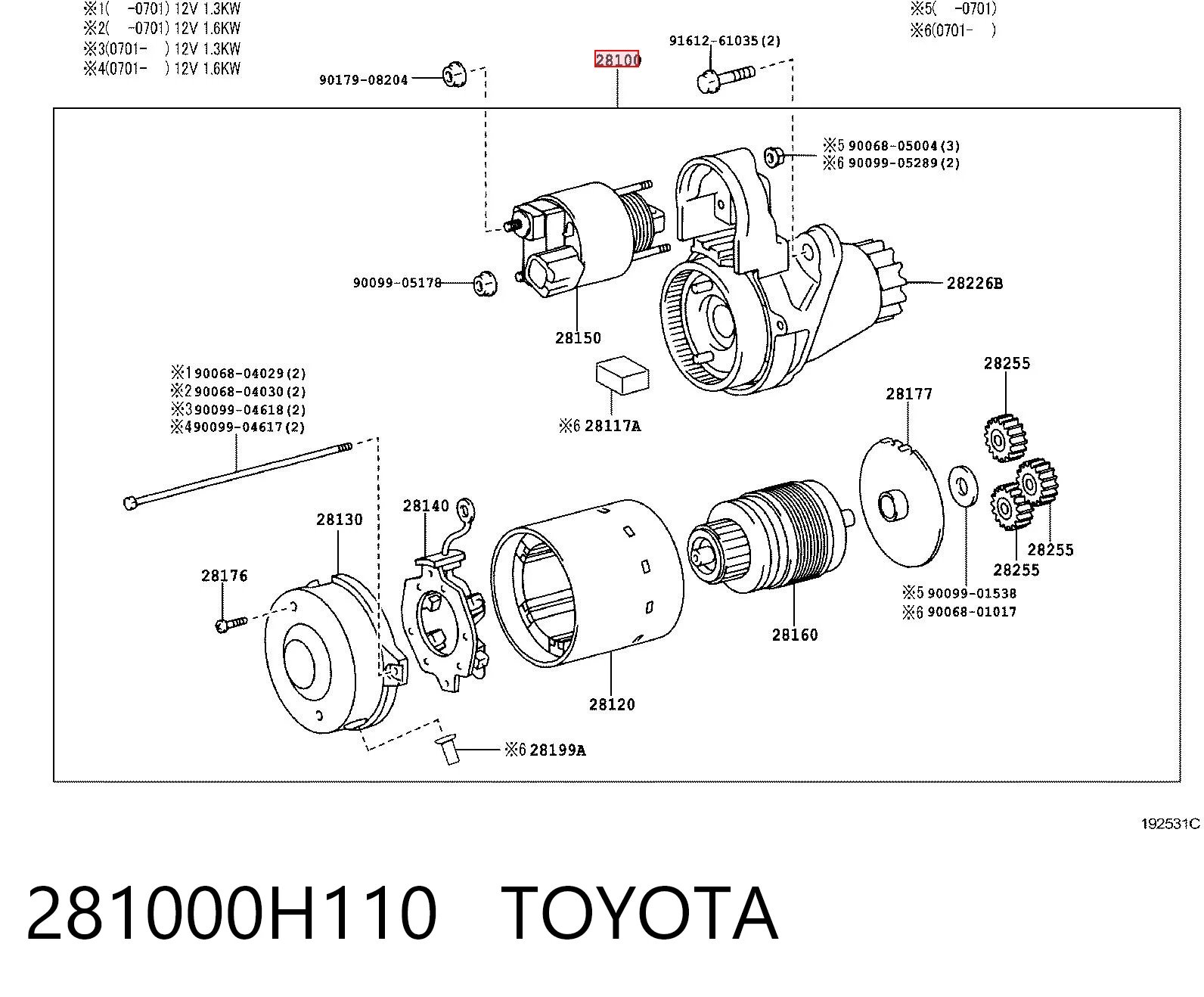 281000H110 Toyota Rozrusznik