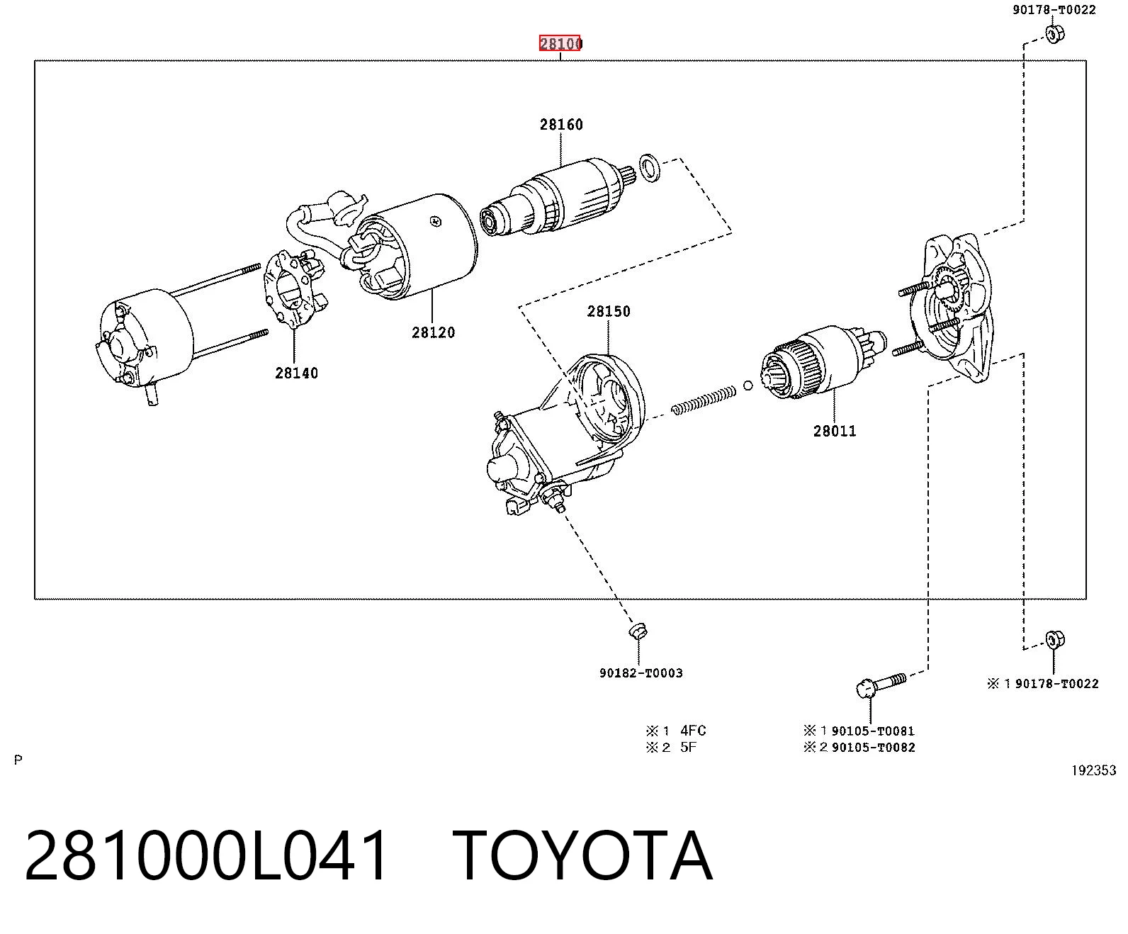 281000L041 Toyota Rozrusznik