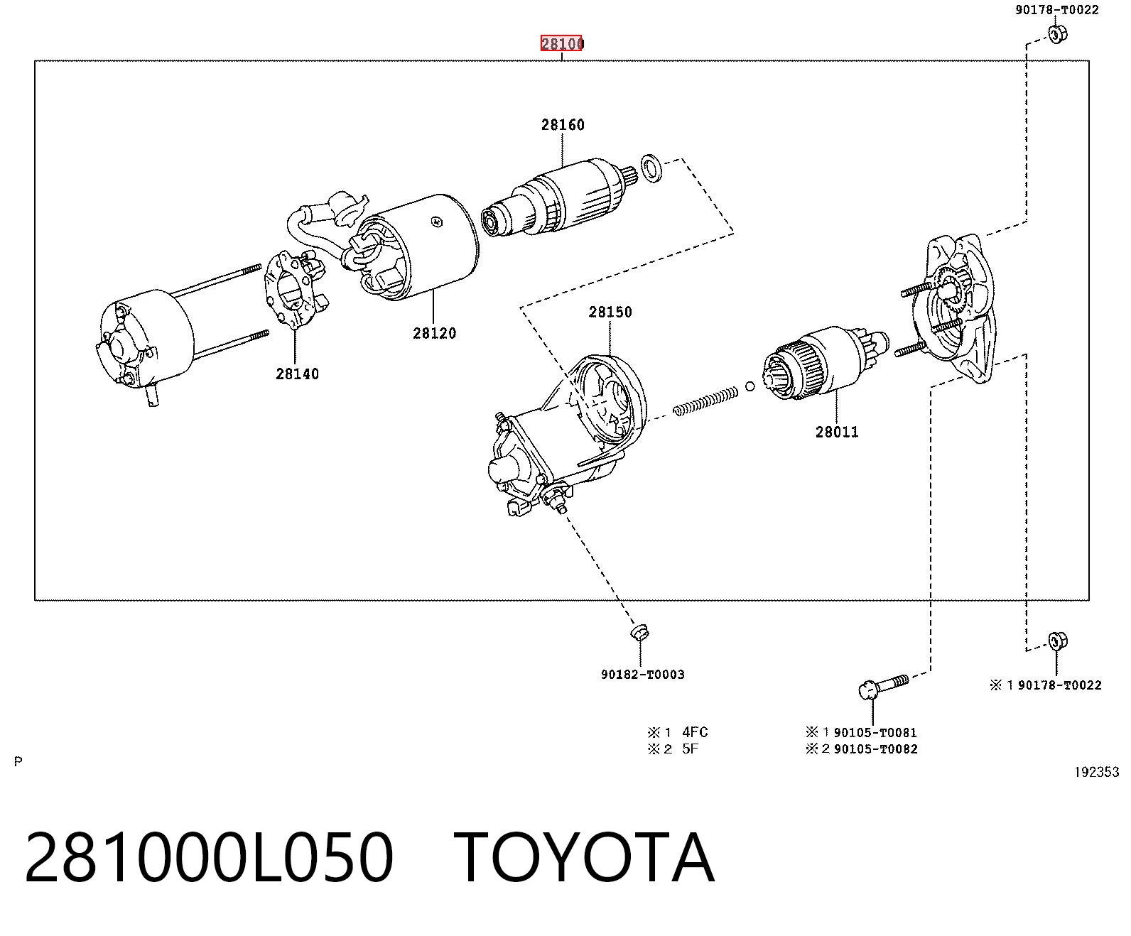 281000L050 Toyota Rozrusznik