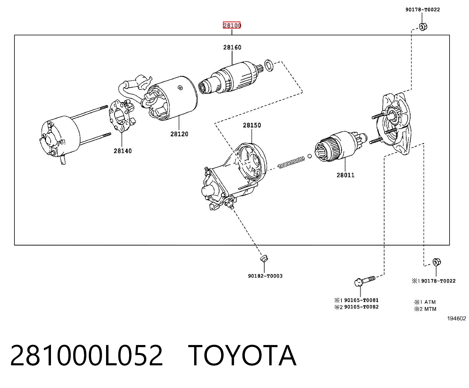 281000L052 Toyota Rozrusznik