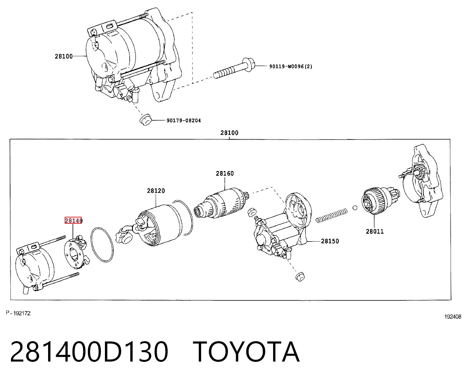 281400D130 Toyota Uchwyt szczotki rozrusznika