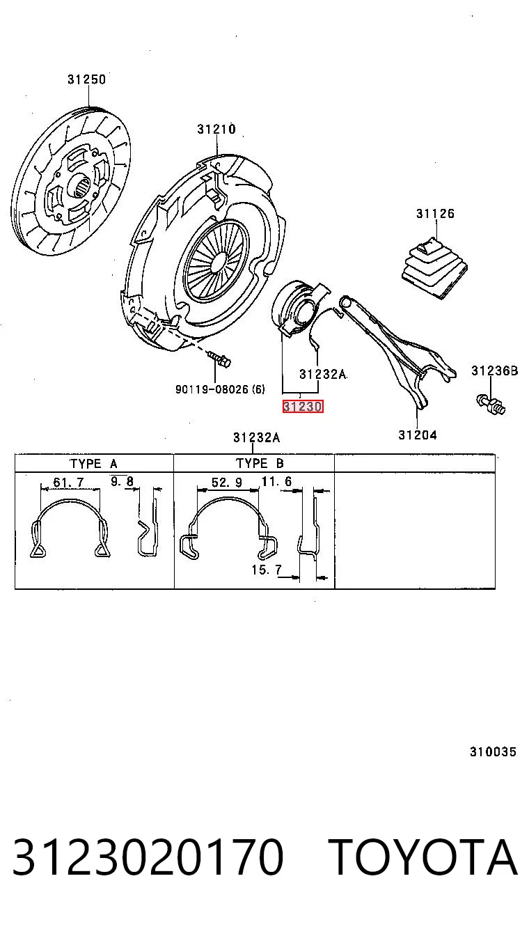 3123020170 Toyota Łożysko wyciskowe sprzęgła