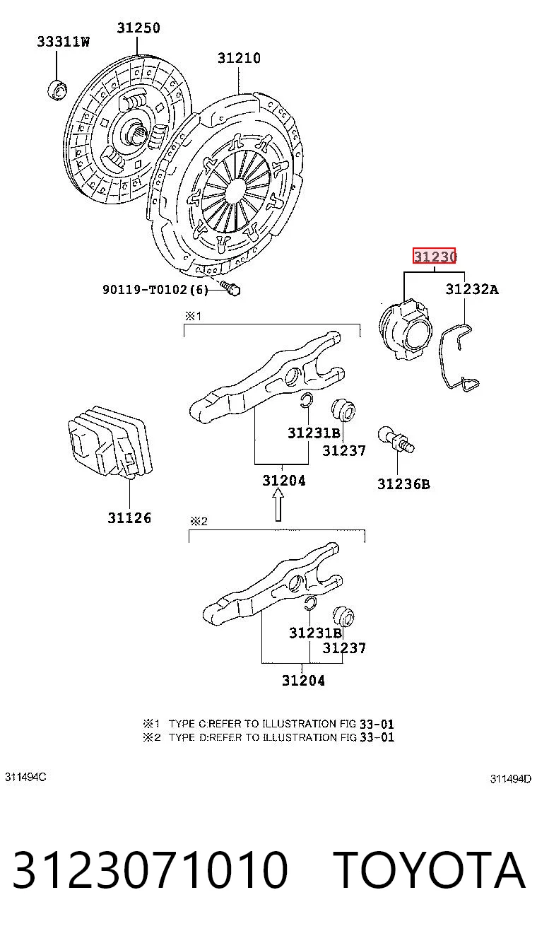 Do koszyka Łożysko wyciskowe sprzęgła Toyota FORTUNER  N5, N6