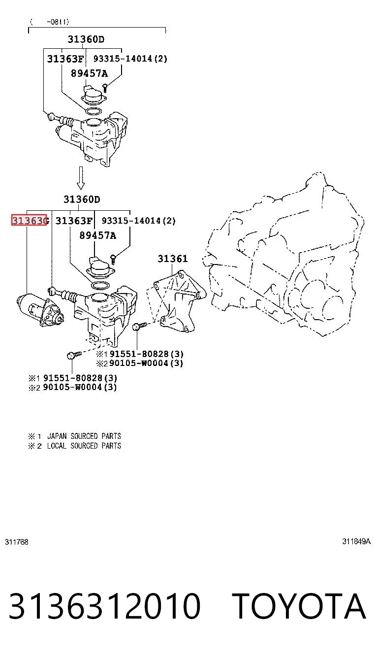 3136312010 Toyota Silniczek aktuatora sprzęgła