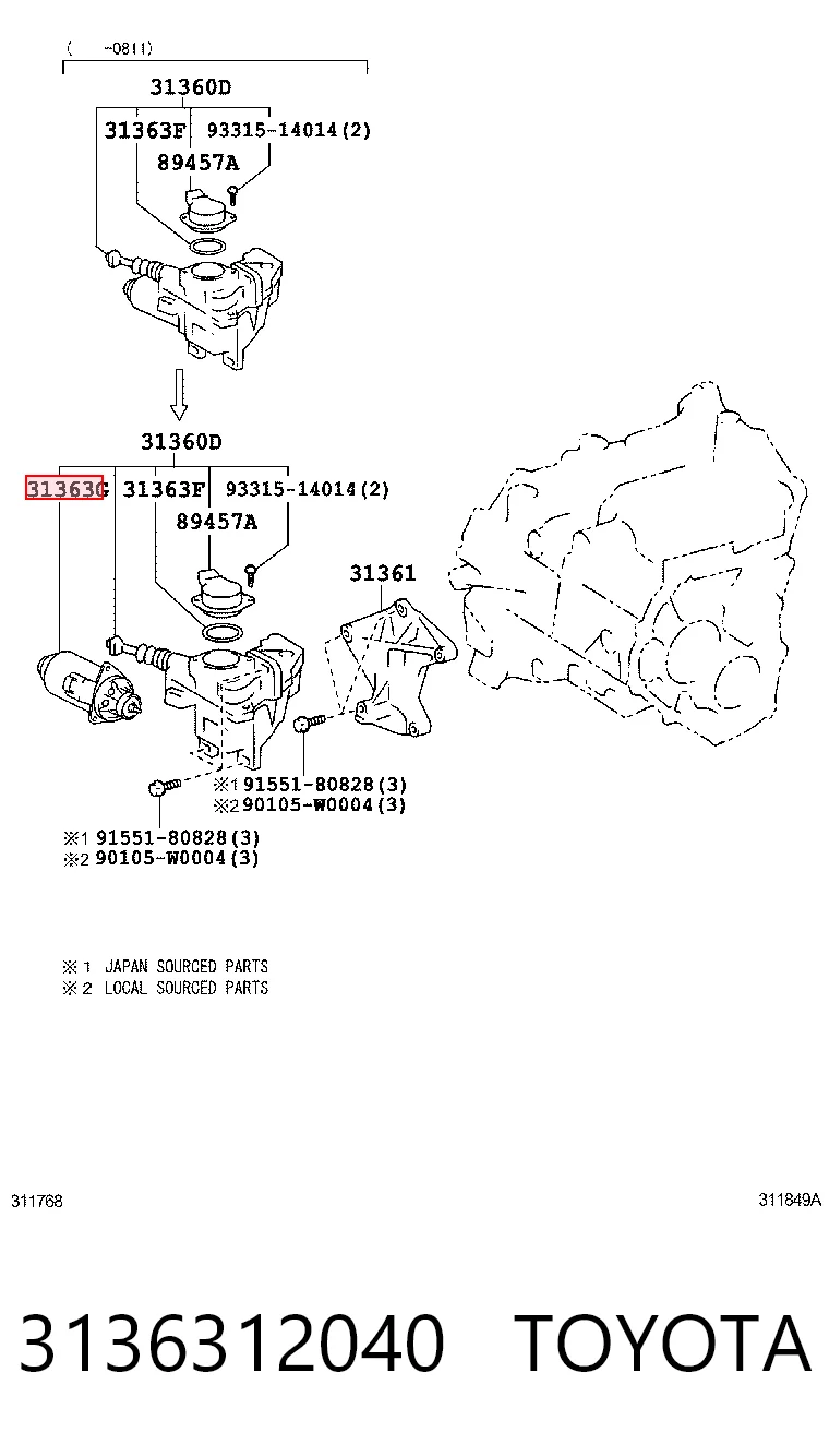 3136312040 Toyota Silniczek aktuatora sprzęgła