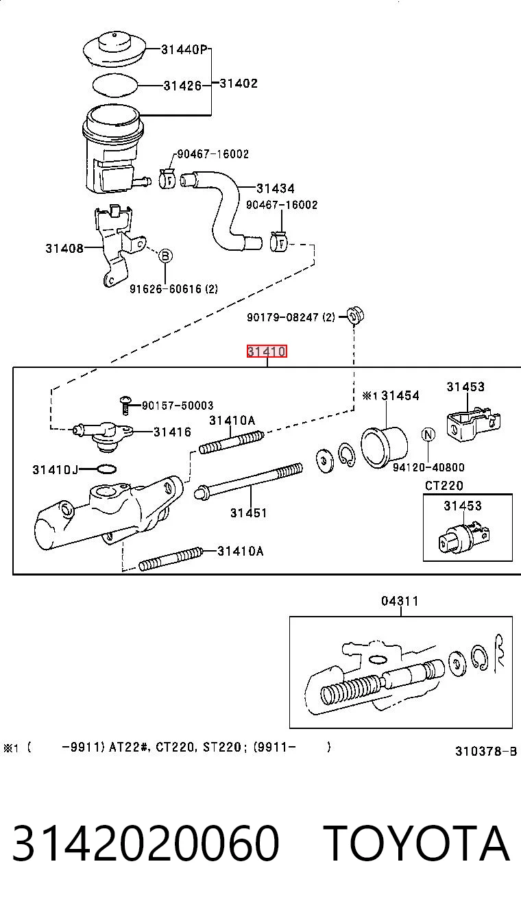 Cylinder sprzęgła główny do Toyota Avensis I T22