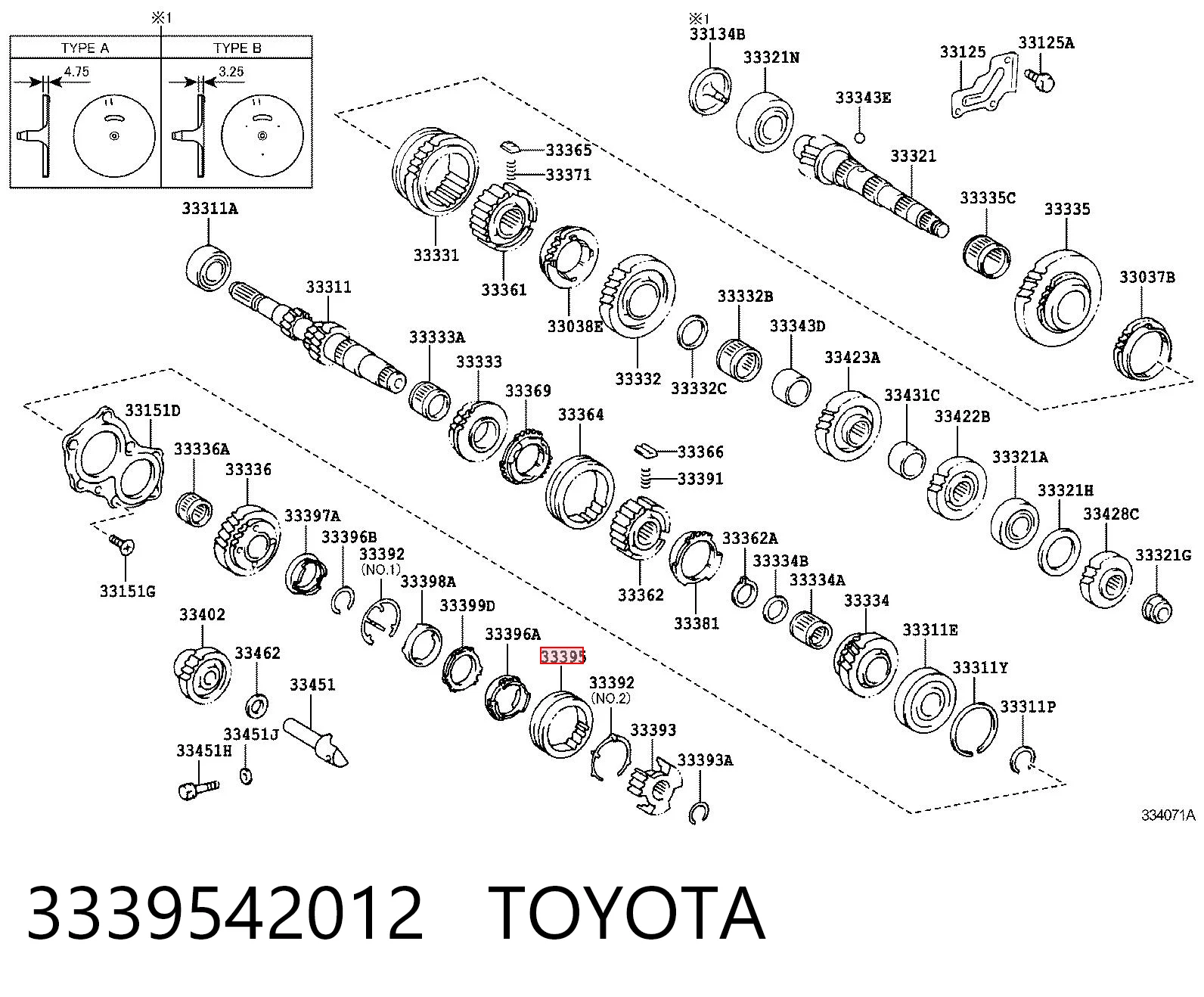 3339542012 Toyota Sprzęgło synchronizatora, obejma zewnętrzna 5. biegu