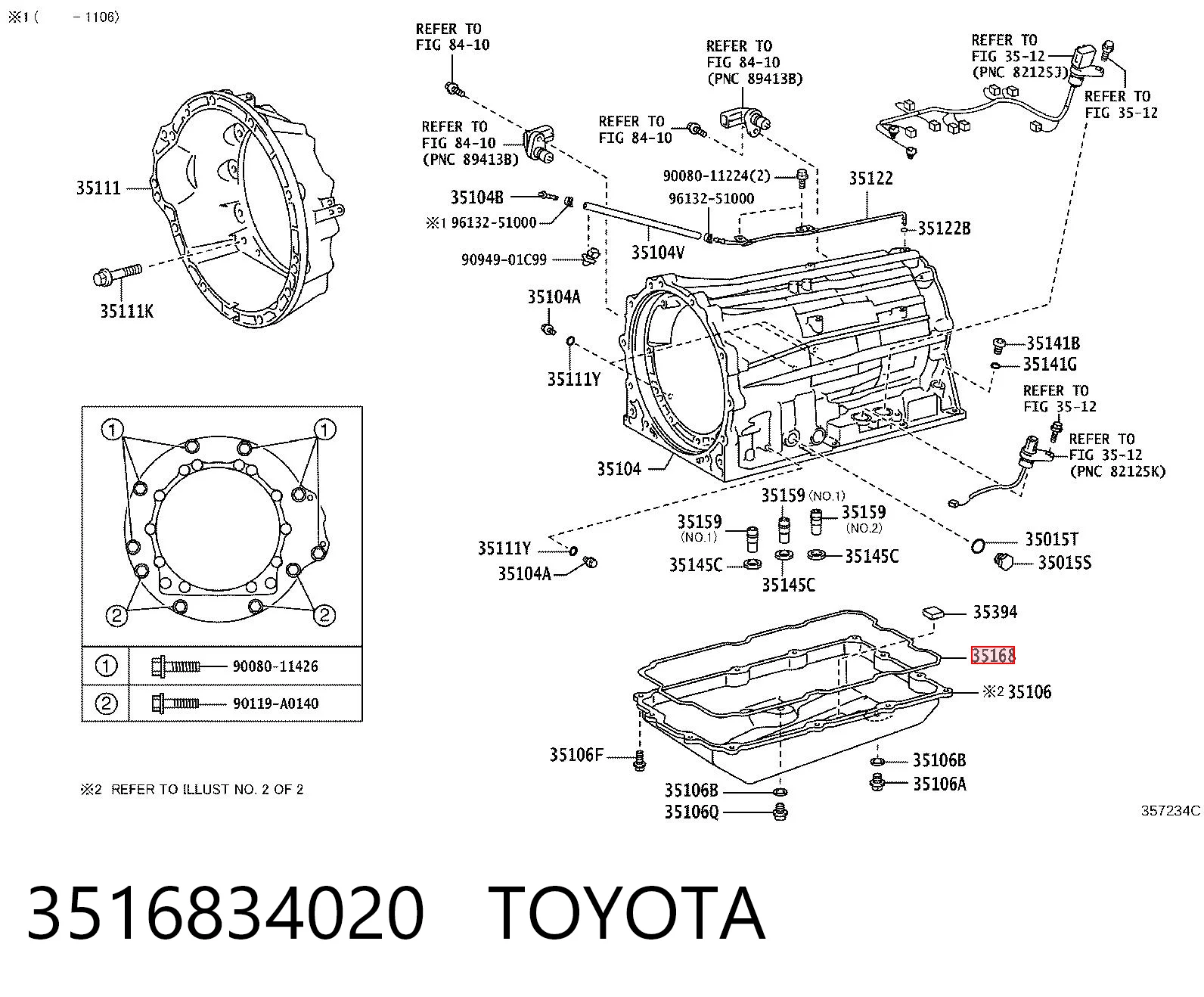 3516834020 Toyota Uszczelka miski automatycznej/mechanicznej skrzyni biegów