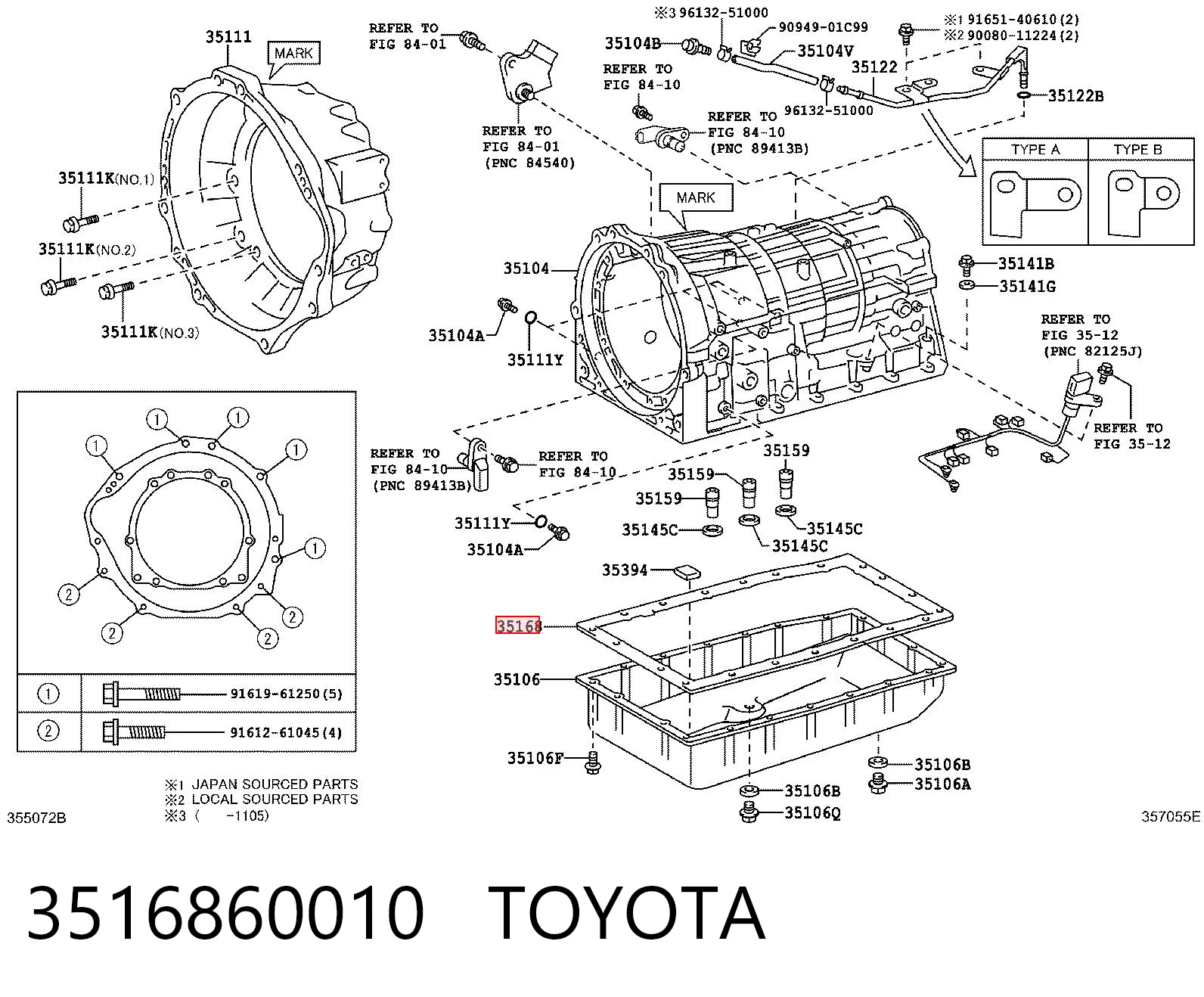 3516860010 Toyota Uszczelka miski automatycznej/mechanicznej skrzyni biegów