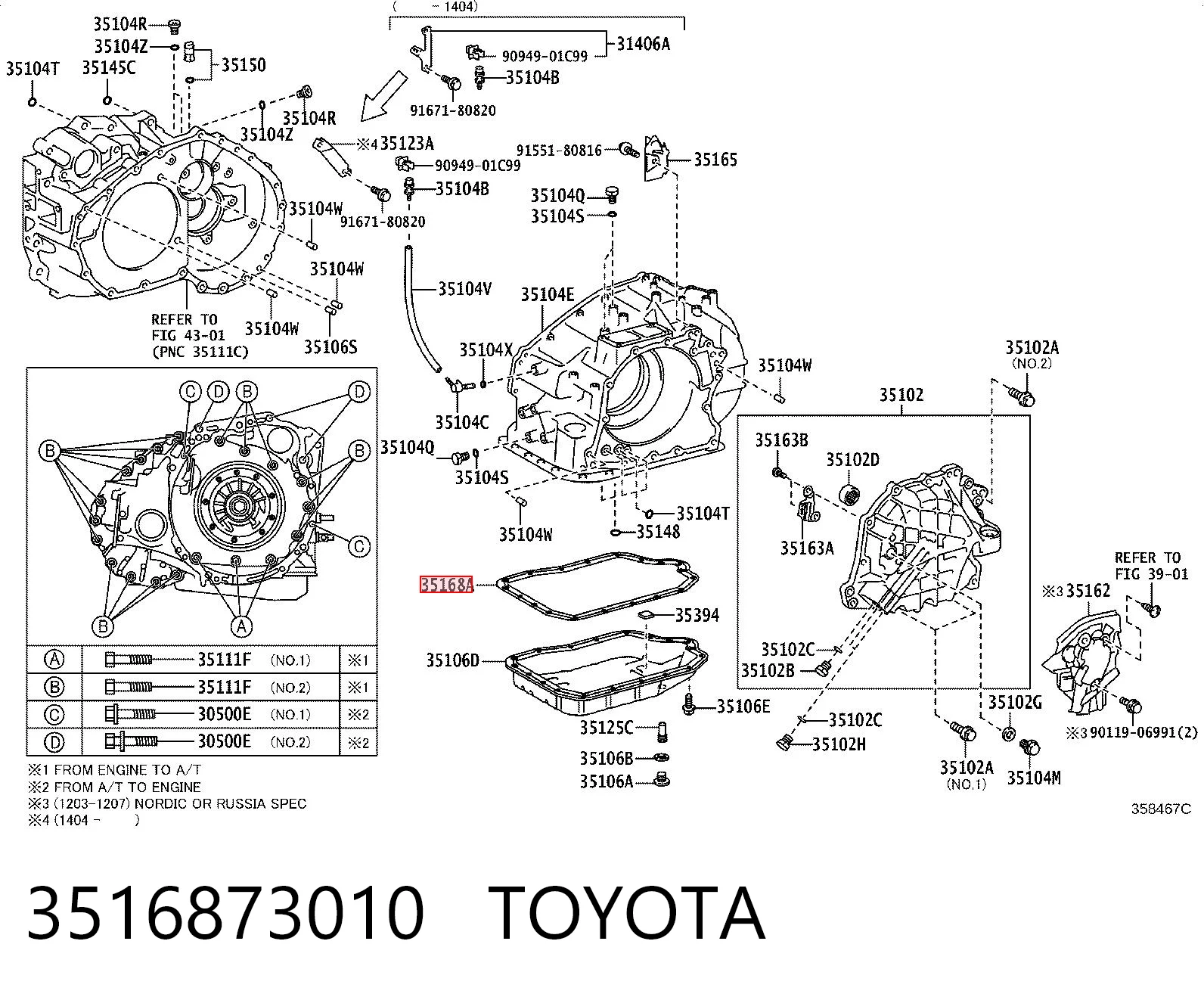3516873010 Toyota Uszczelka miski automatycznej/mechanicznej skrzyni biegów