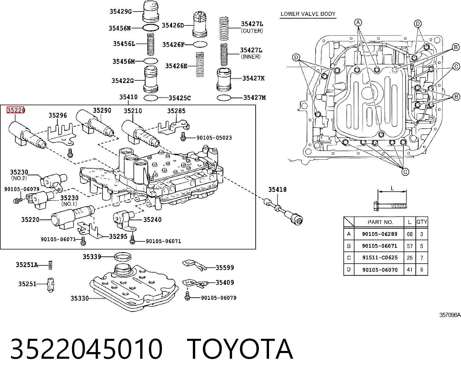 3522045010 Toyota Solenoid automatycznej skrzyni biegów