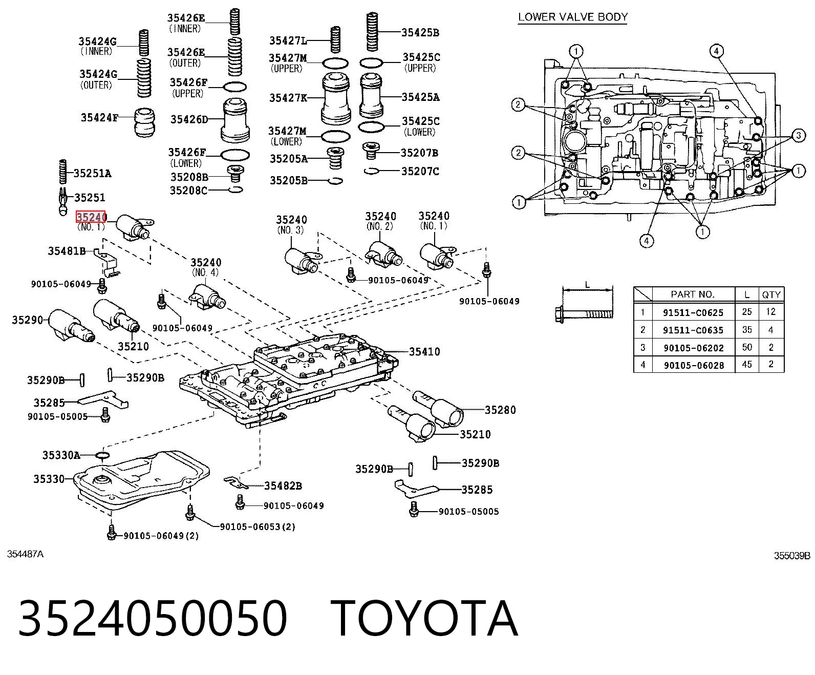 3524050050 Toyota Solenoid automatycznej skrzyni biegów