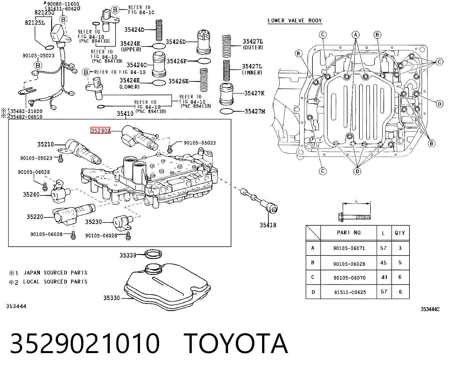 3529021010 Toyota Solenoid automatycznej skrzyni biegów