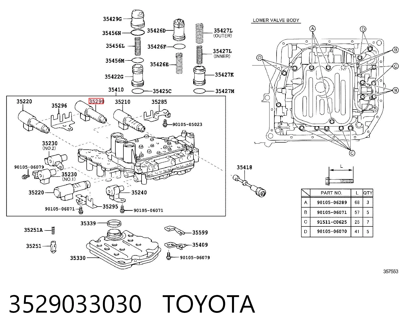 3529033030 Toyota Solenoid automatycznej skrzyni biegów