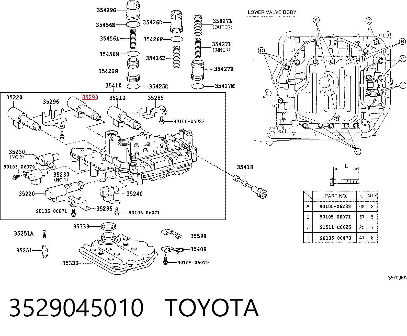 3529045010 Toyota Solenoid automatycznej skrzyni biegów