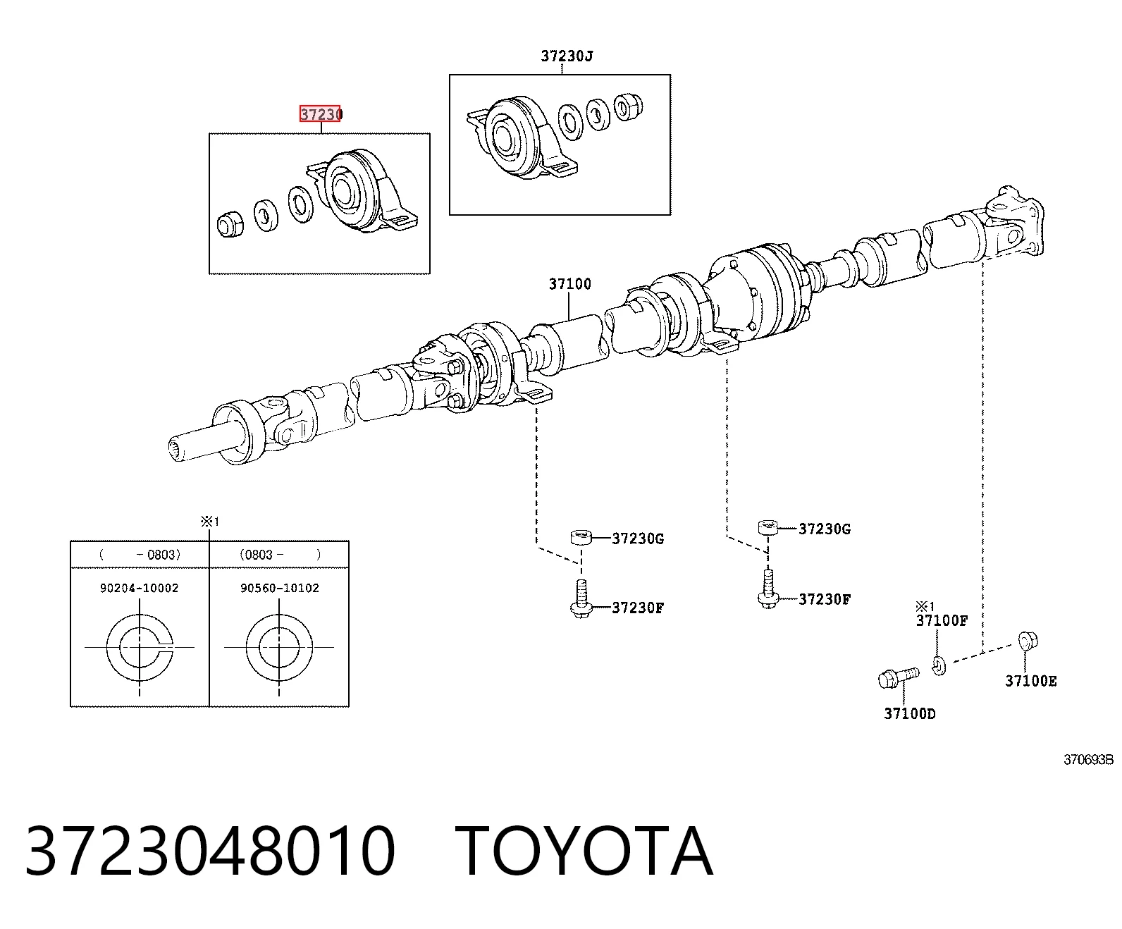 3723048010 Toyota Łożysko podwieszane wału Cardana
