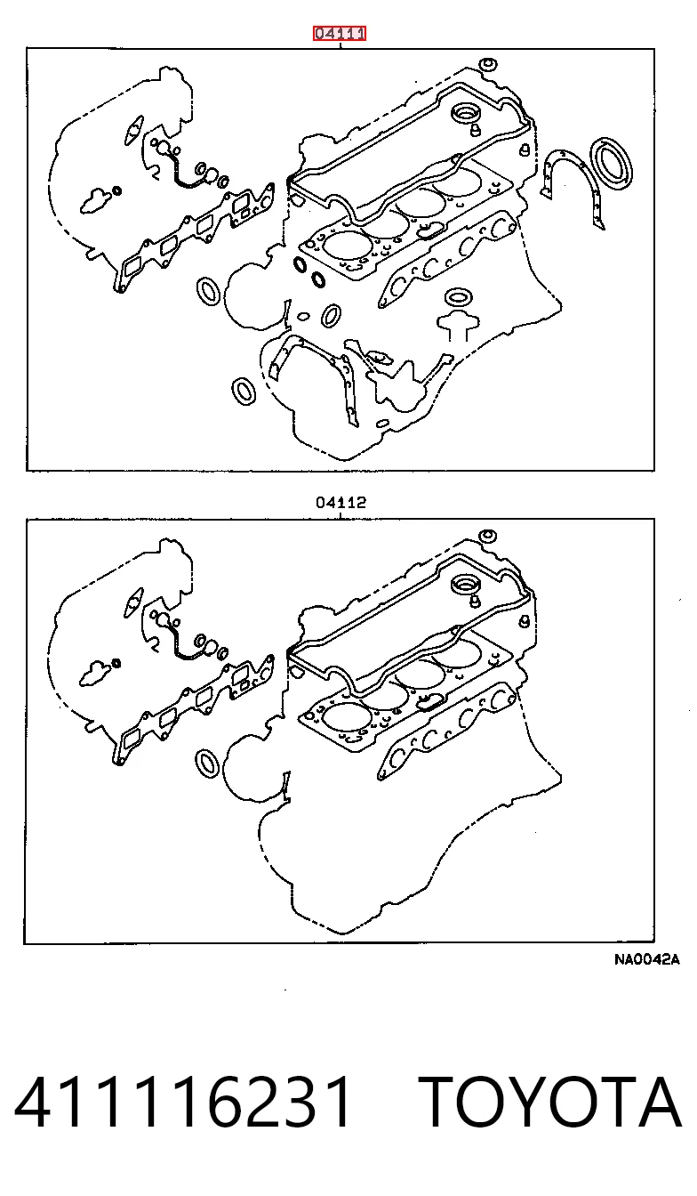 411116231 Toyota Zestaw uszczelek silnika pełny