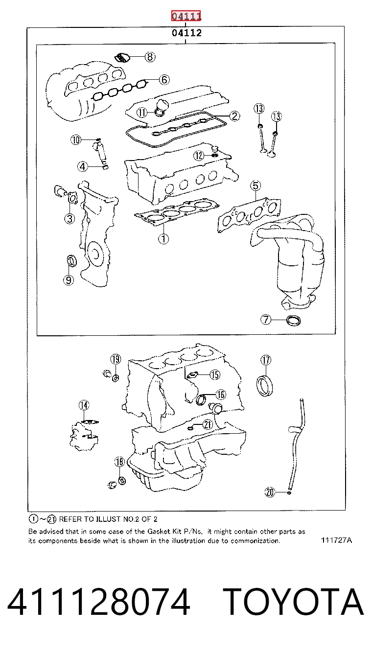 411128074 Toyota Zestaw uszczelek silnika pełny