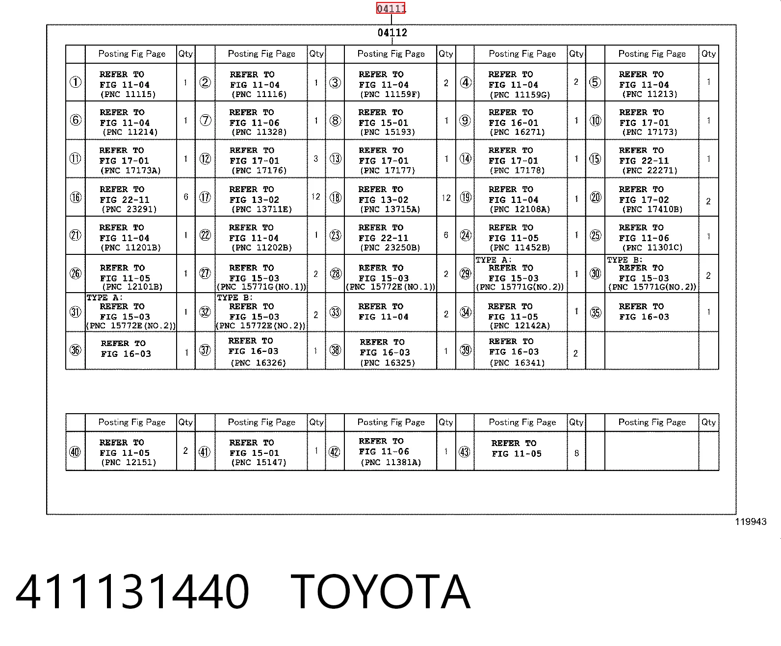 411131440 Toyota Zestaw uszczelek silnika pełny