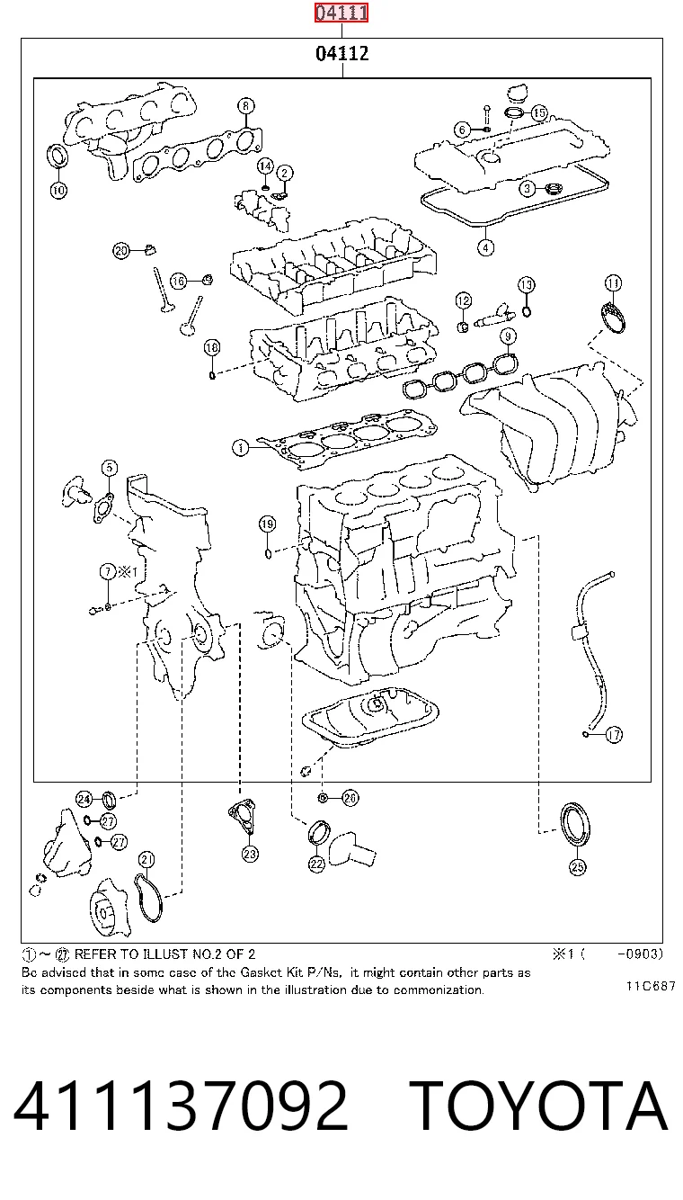 411137092 Toyota Zestaw uszczelek silnika pełny