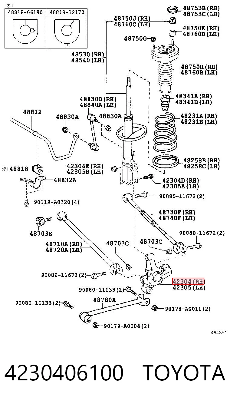 4230406100 Toyota Czop (zwrotnica) tylny prawy