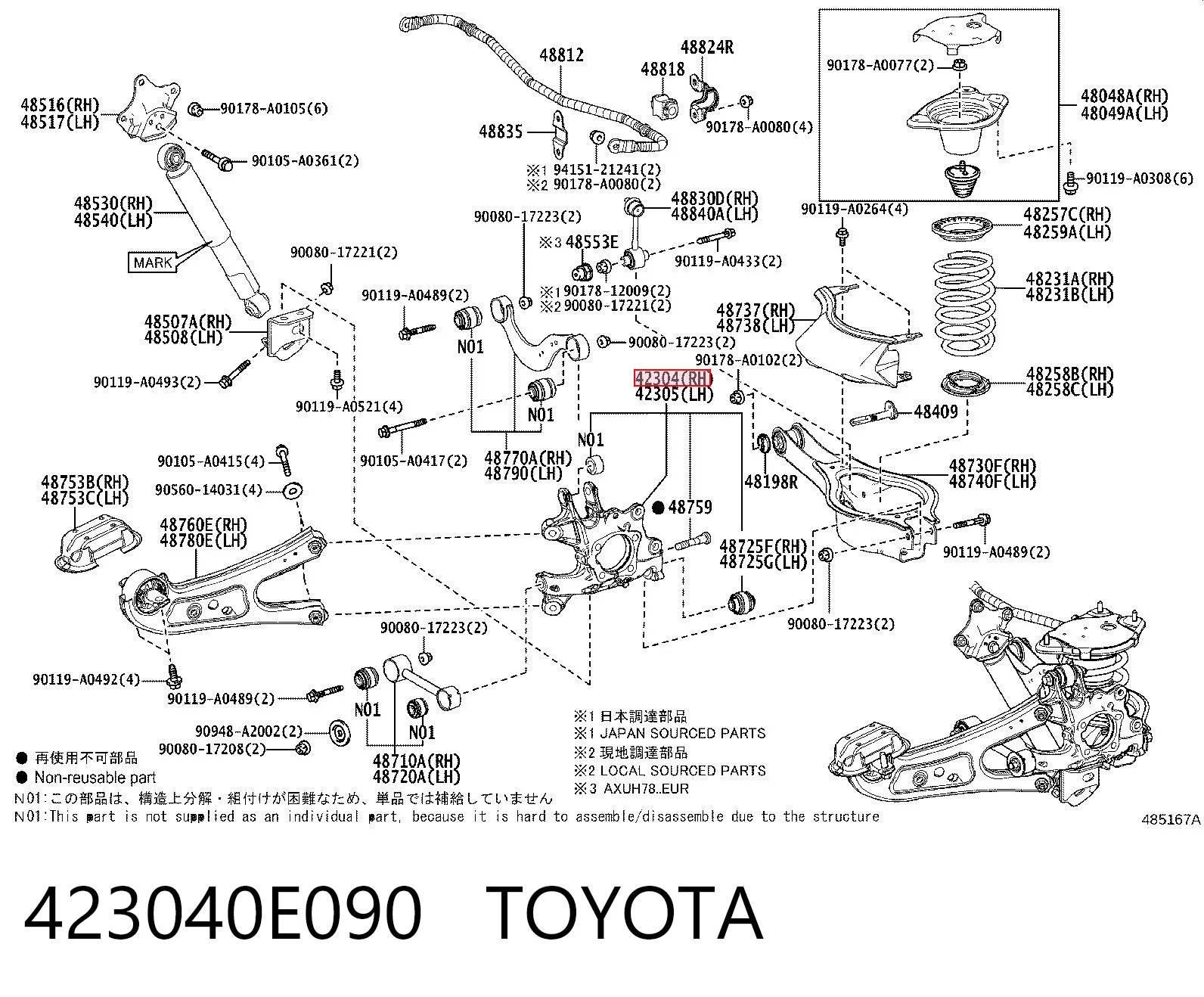 423040E090 Toyota Czop (zwrotnica) tylny prawy