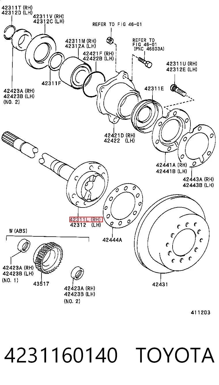 4231160140 Toyota Półoś tylna