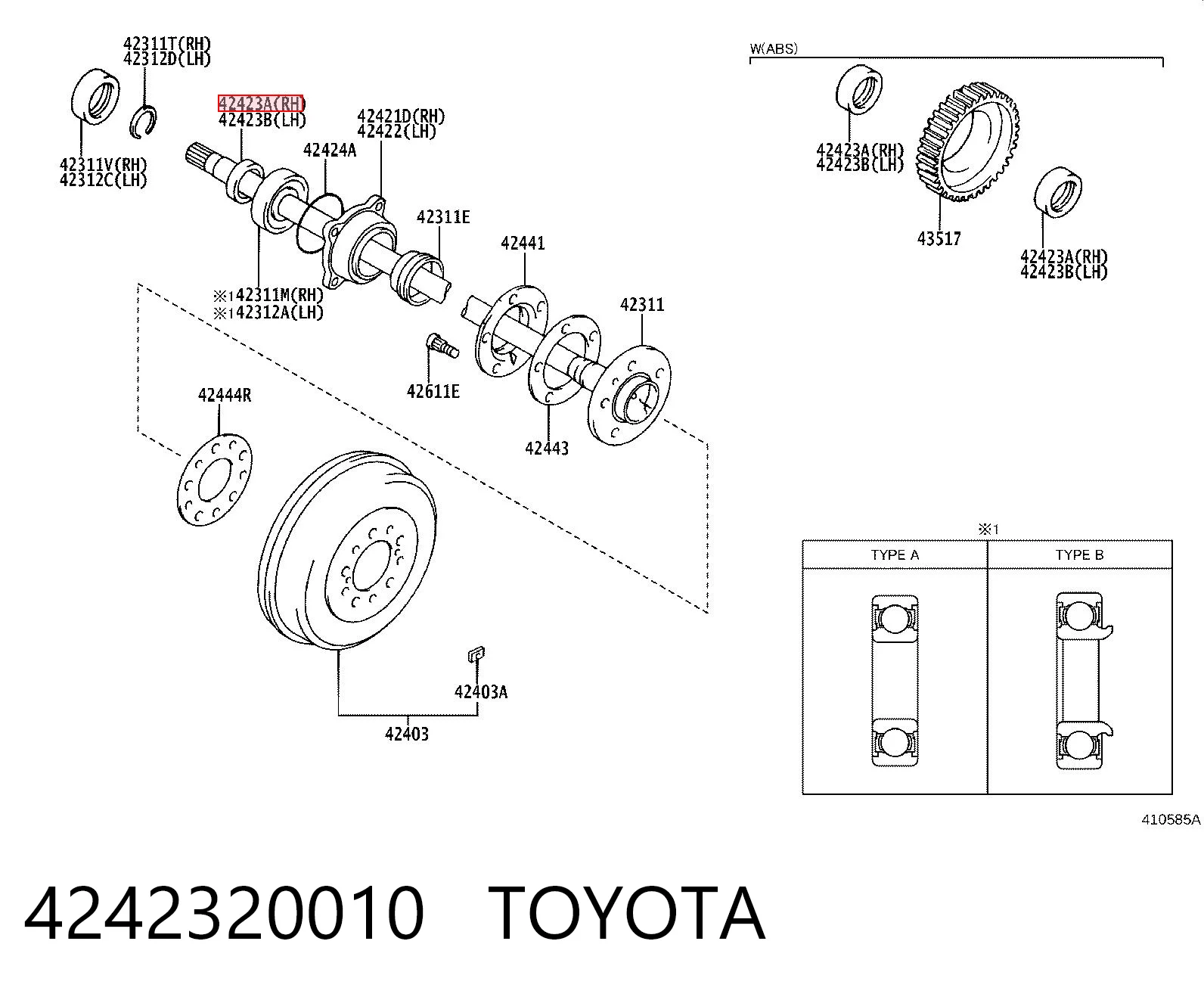 4242320010 Toyota Pierścień zabezpieczający łożysko tylnej półosi