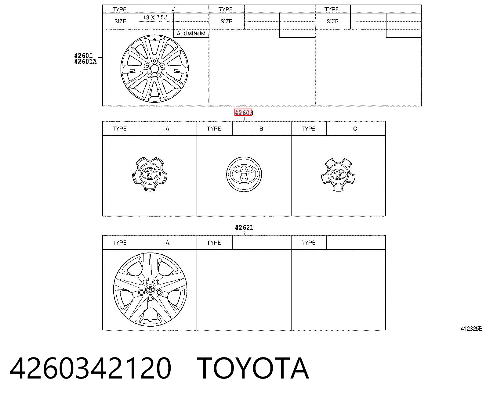 4260342120 Toyota Kołpak do obręczy koła
