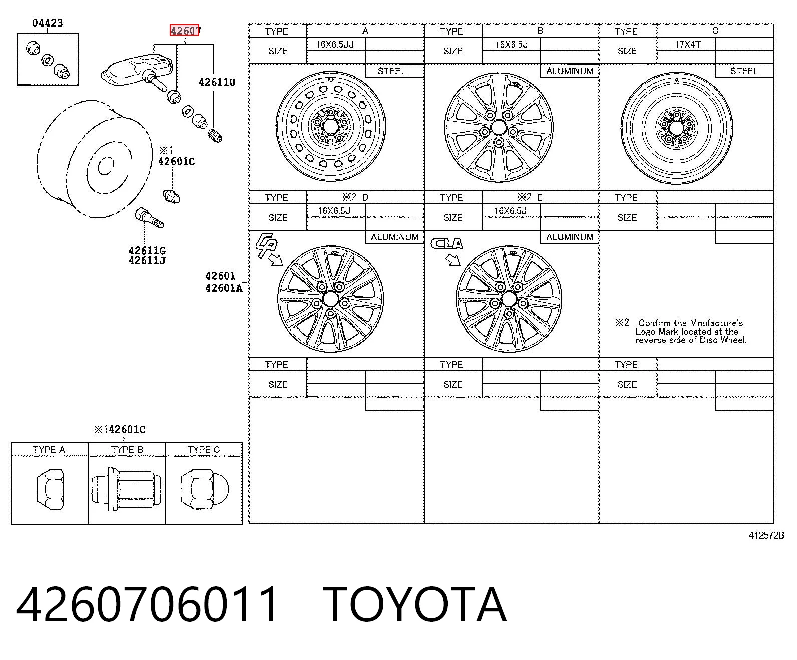 4260706011 Toyota Czujnik ciśnienia w oponach